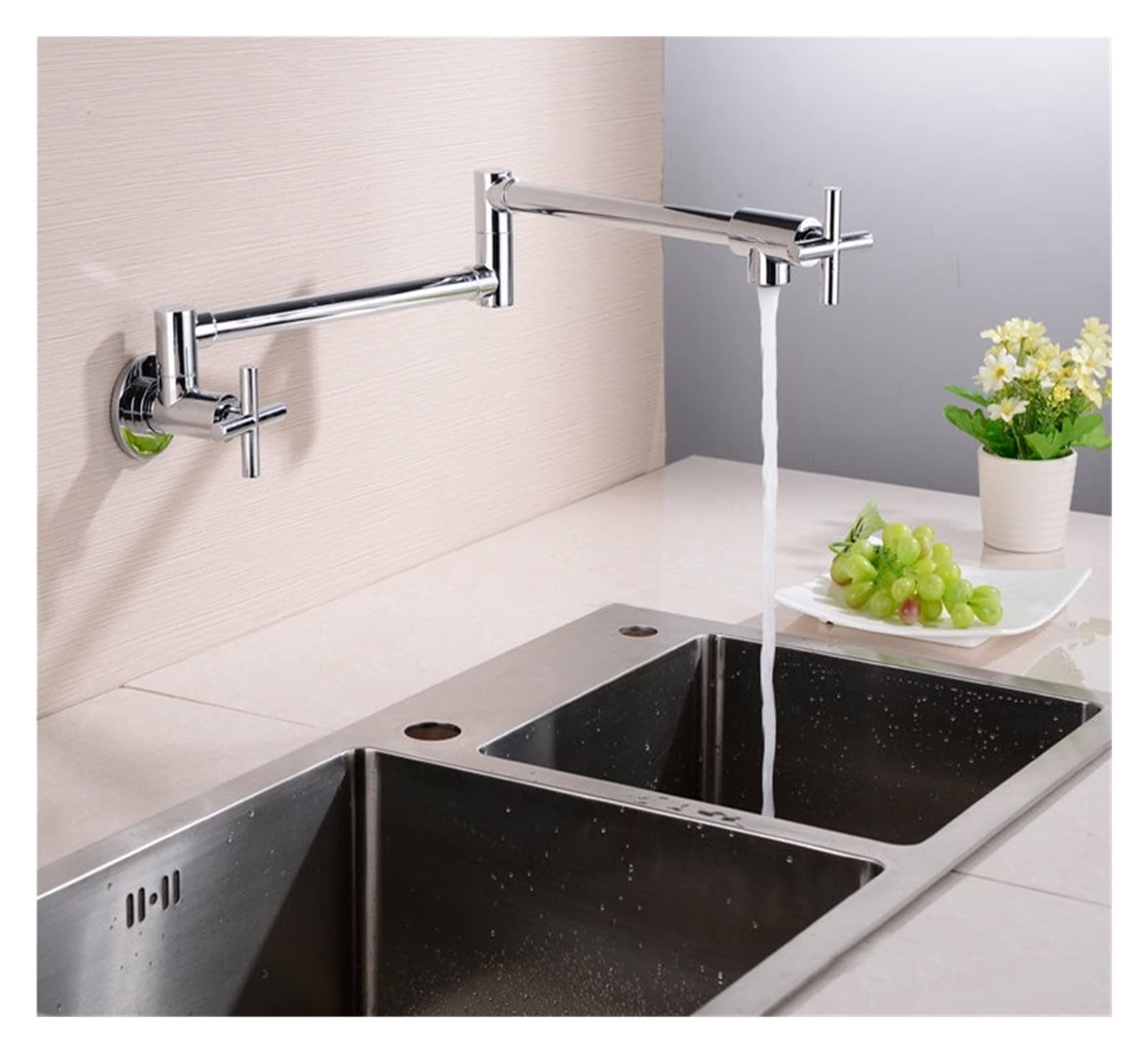 DFGHNBVC Kitchen Tap, Wall Mount Pot Filler Sink Taps Swinging Spout Faucet For Kitchen Gourmet Sinks Faucets Single Cold Sink Spigots Brush Black Tap,For Sinks,4-U