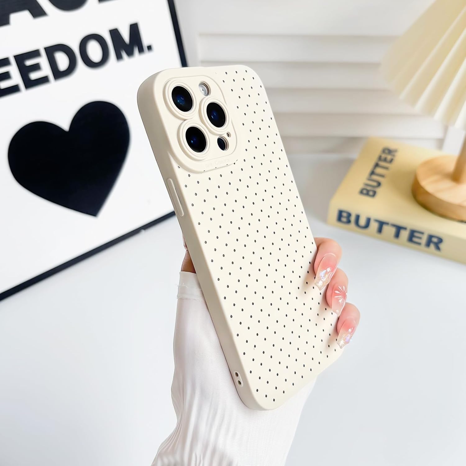 NITITOP Compatible with iPhone 13 Pro Case Cute Aesthetic Little Polka Dots Pattern Design for Women Men Girls Soft TPU Shockproof Stylish Full Camera Protective Phone Cover - White Black - Image 7