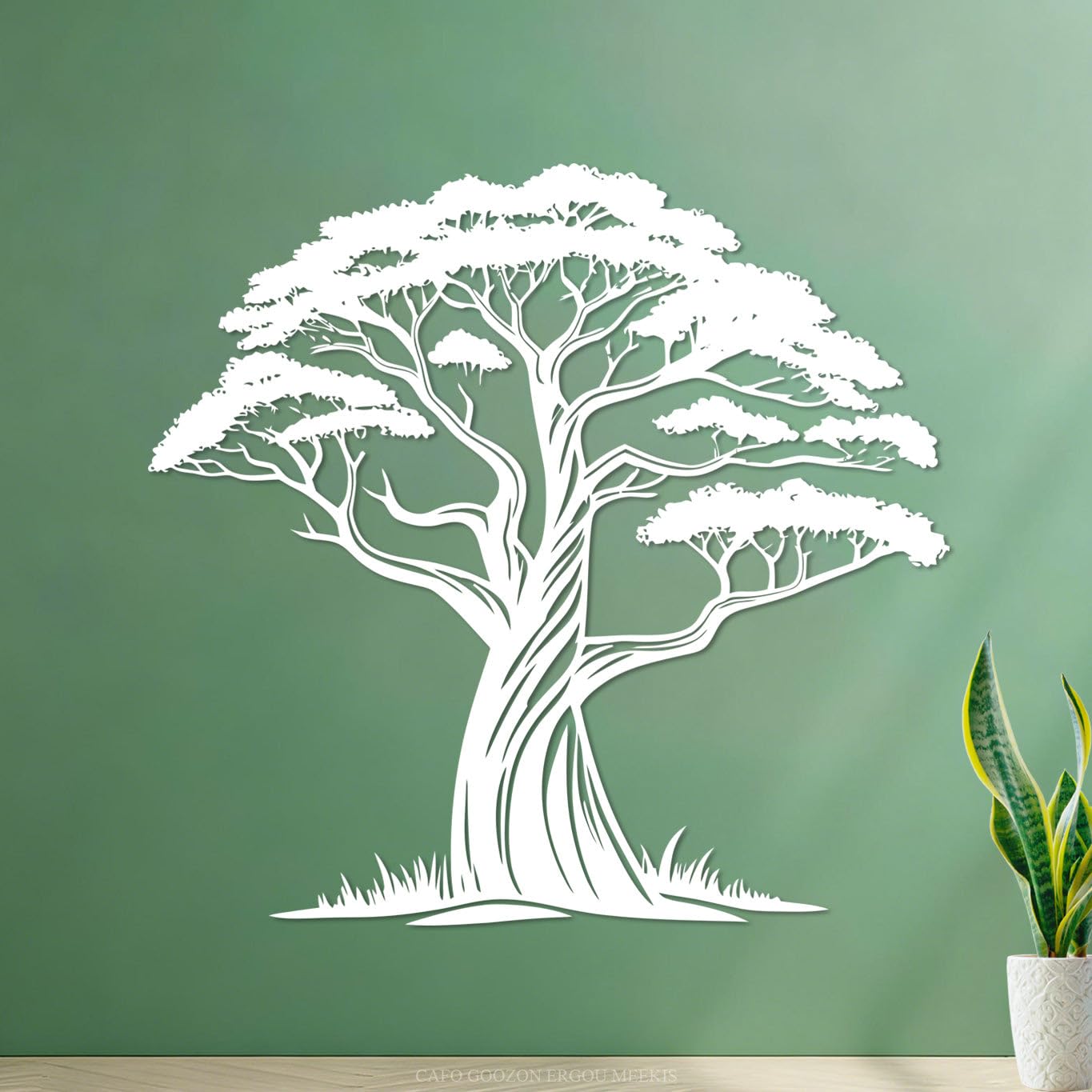 Inspirational Baobab Tree Outline Design Vinyl Wall Decals 67.2x70.7cm Store Decoration White