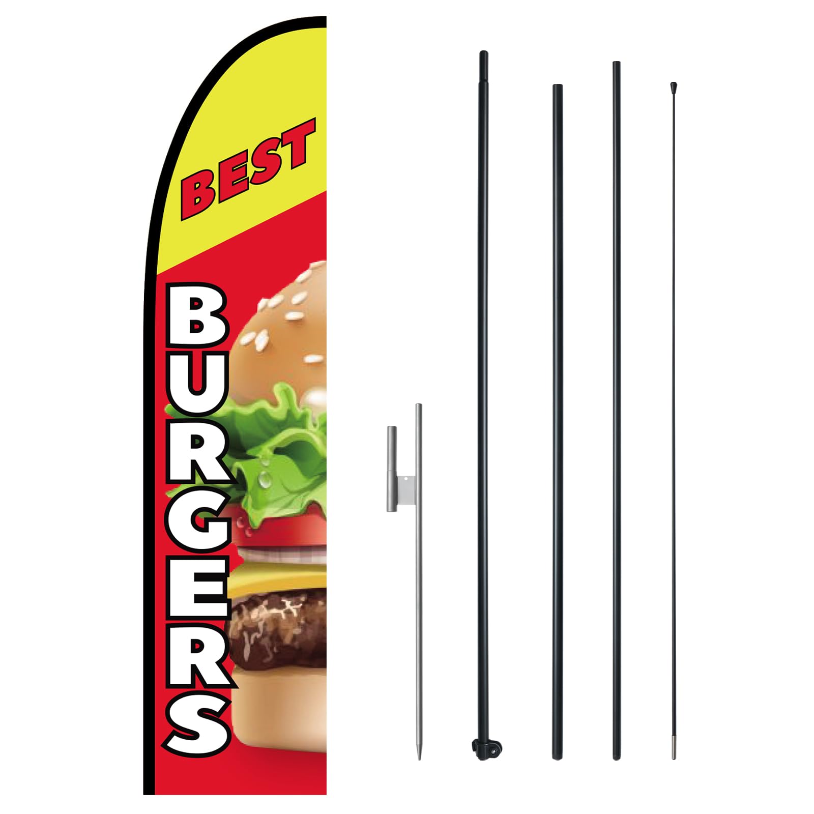 VEVOR Bandiera di Piume Pubblicitarie per Ristoranti di Hamburger Kit Asta, Bandiere Pubblicitarie Affari all'Esterno, con 1 Bandiera, 1 Asta, 1 Picchetto da Terra, Bandiera Swooper Aziende 440 cm