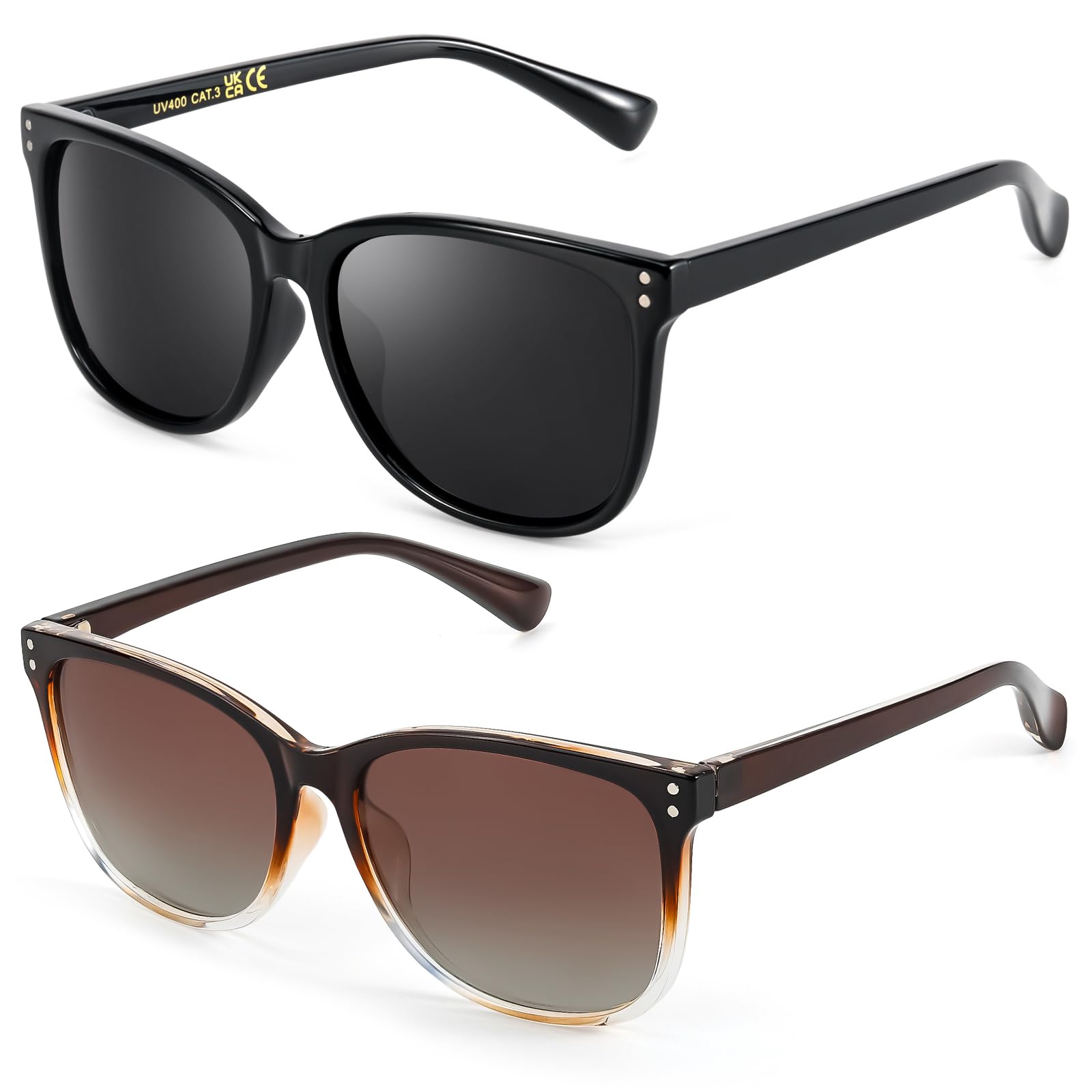 Myiaur 2 Pack Sonnenbrille Damen Polarisierte UV400 Schutz | Klassisch Quadratische Rahmen, für Autofahren & Outdoor