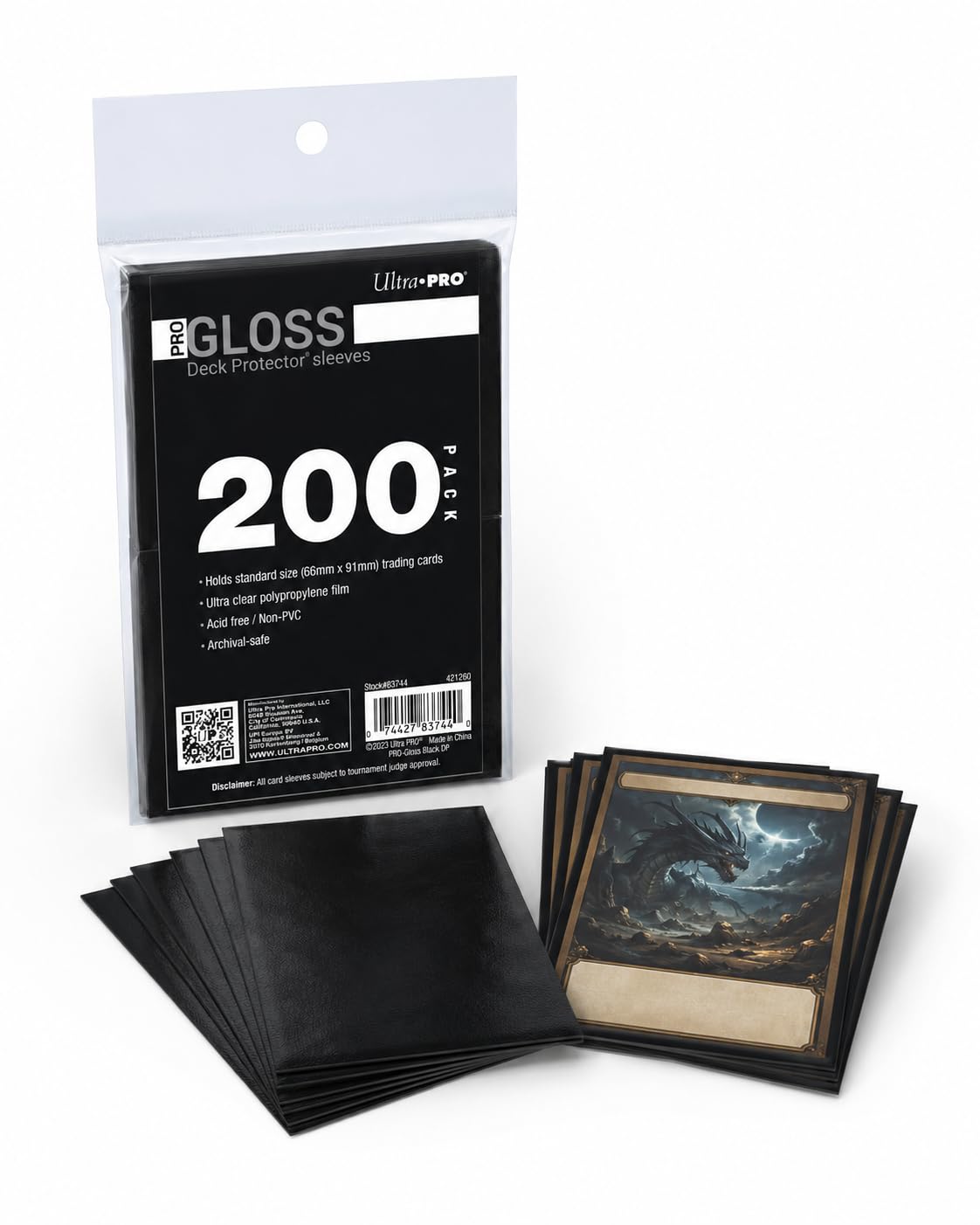 Ultra Pro - 200 bustine di protezioni per carte da gioco nere PRO-Gloss a lucido standard, proteggi e conserva collezionabili, sport, MTG, D&D, carte di dimensioni standard, finitura lucida ad alta