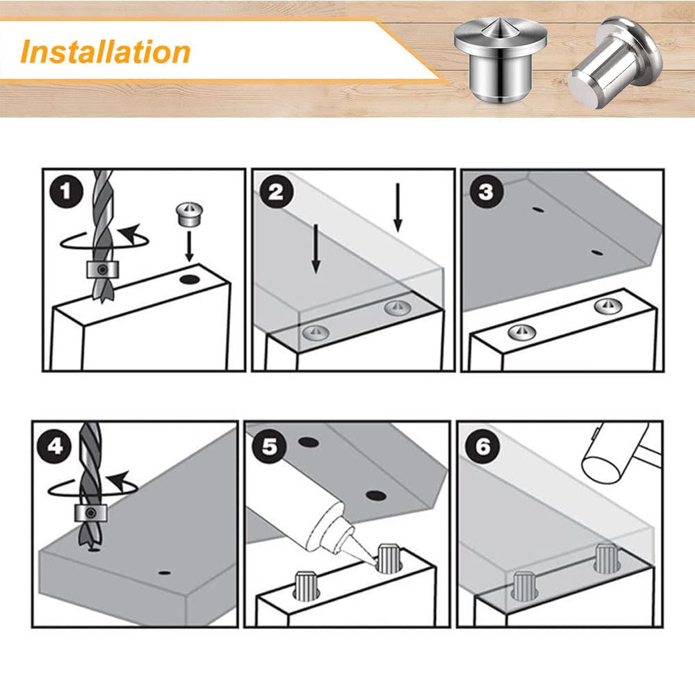 SKYPRO Set di 20 perni centrali per la lavorazione del legno, per lavori artigianali, in acciaio, perni di centraggio, per il trasferimento (6 mm)