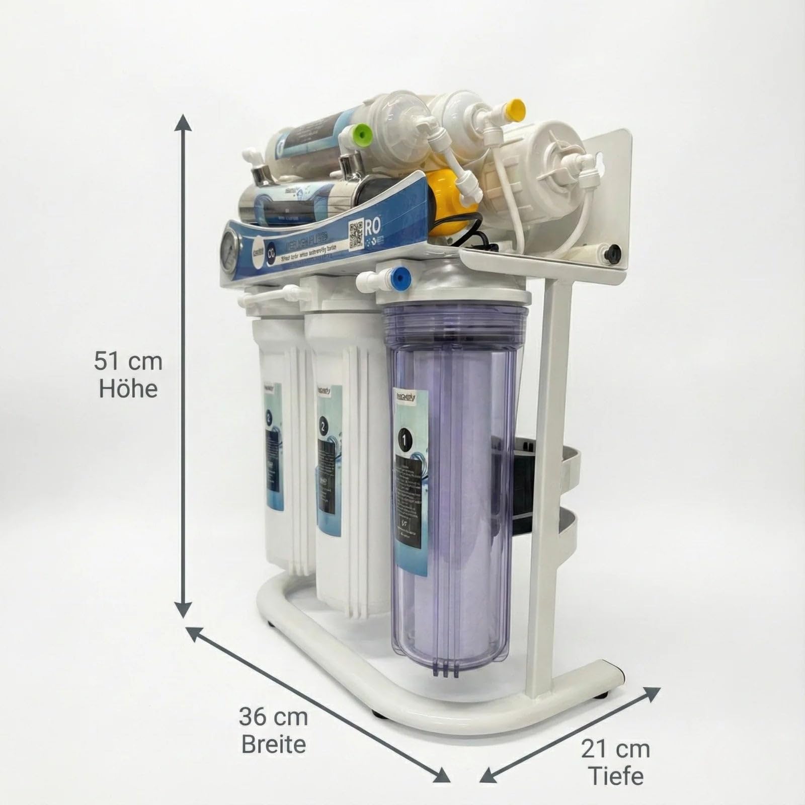 8-Stufen Umkehrosmoseanlage mit UV-C Klärer & Remineralisierung – 100 GPD Osmose Wasserfilter für die Küche, Untertisch Trinkwassersystem
