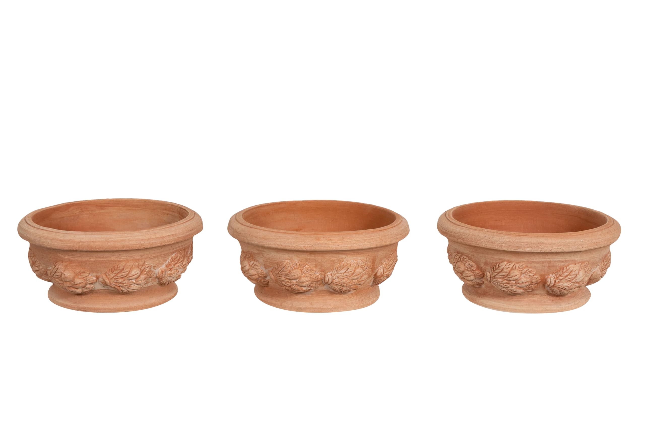 Biscottini Set 3 Vasi in Terracotta Artigianale Made in Italy 30x14x30 cm - Fioriera Rotonda per Piante - Vasi decorativi Esterno e Interno - Ciotola in Terracotta per Fiori -Vaso Moderno Decorato