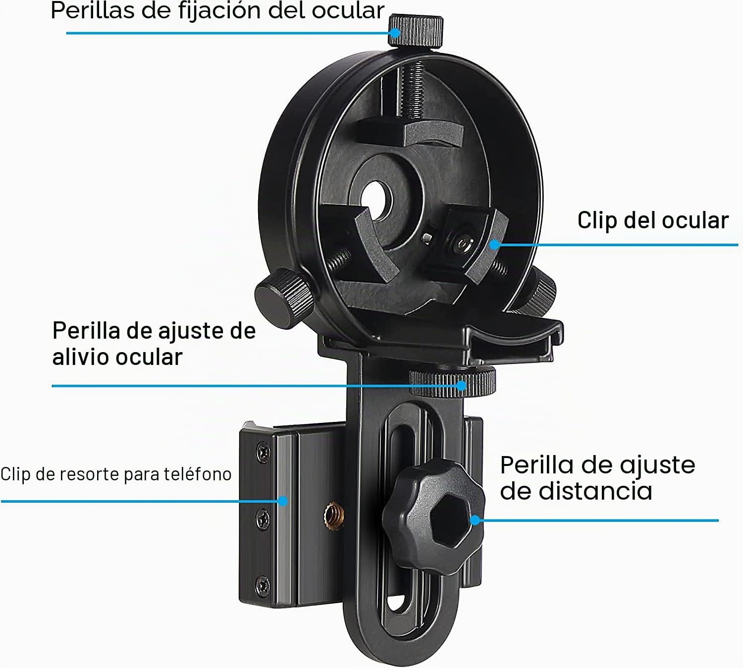 SOLOMARK Adaptador de teléfono celular: adaptador de fotografía funciona con prismáticos, monoculares, telescopios, telescopios, para iPhone, Samsung, HTC, LG y más