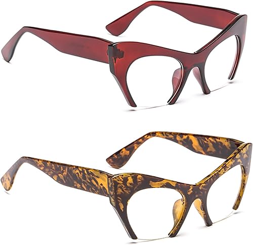 Miniatura 3 de bullabulling Cristal de lectura de ojo de gato de media luna para mujer, marco de anteojos de media llanta, lente grande