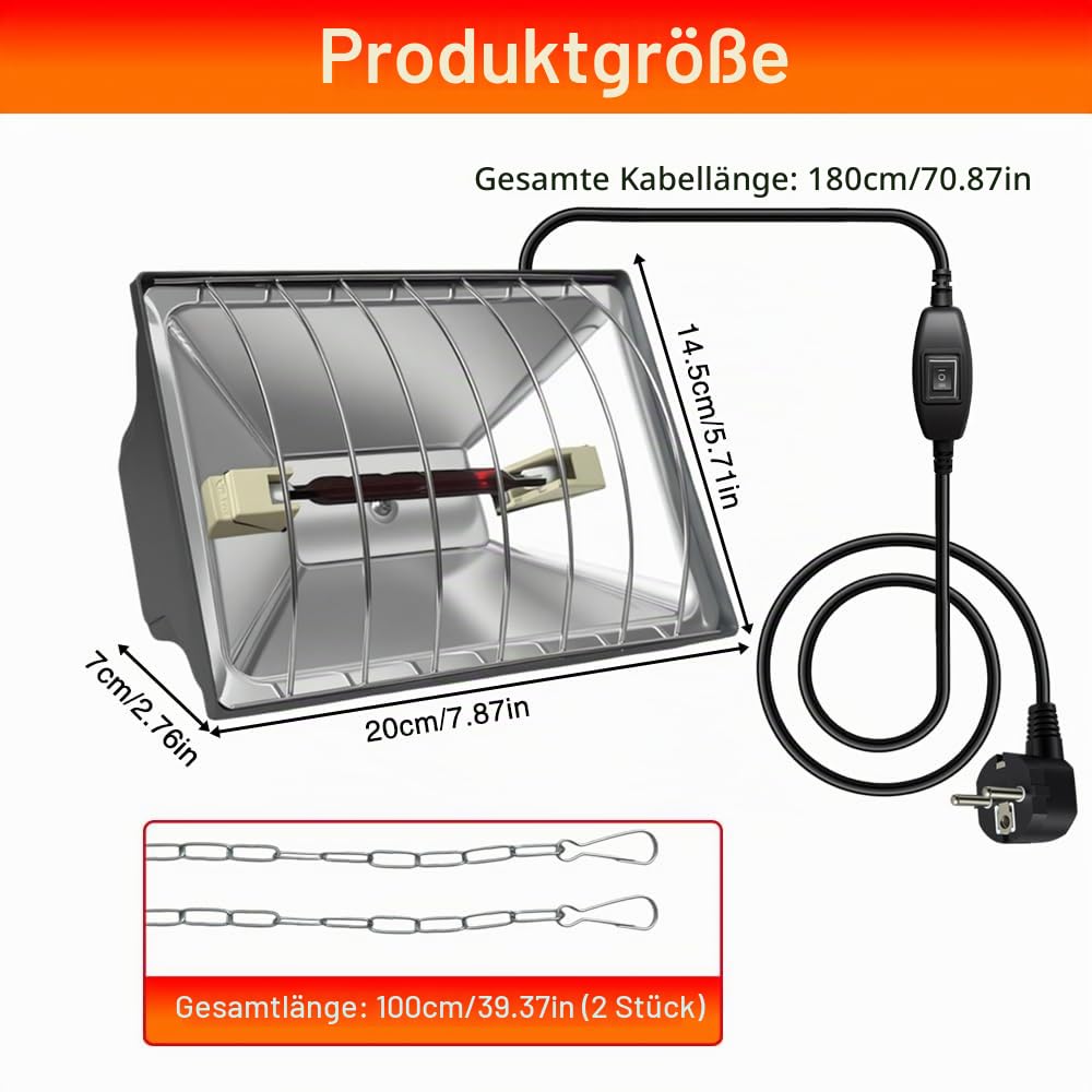 Golgner Rotlichtlampe Wärmelampe für Küken, 175W Heizlampe Hühnerstall, Wärmelampe Hühner, Wärmelampe Tiere, Ferkellampe Kückenlampe mit Schalter, für Küken, Ferkel, Welpen, Enten