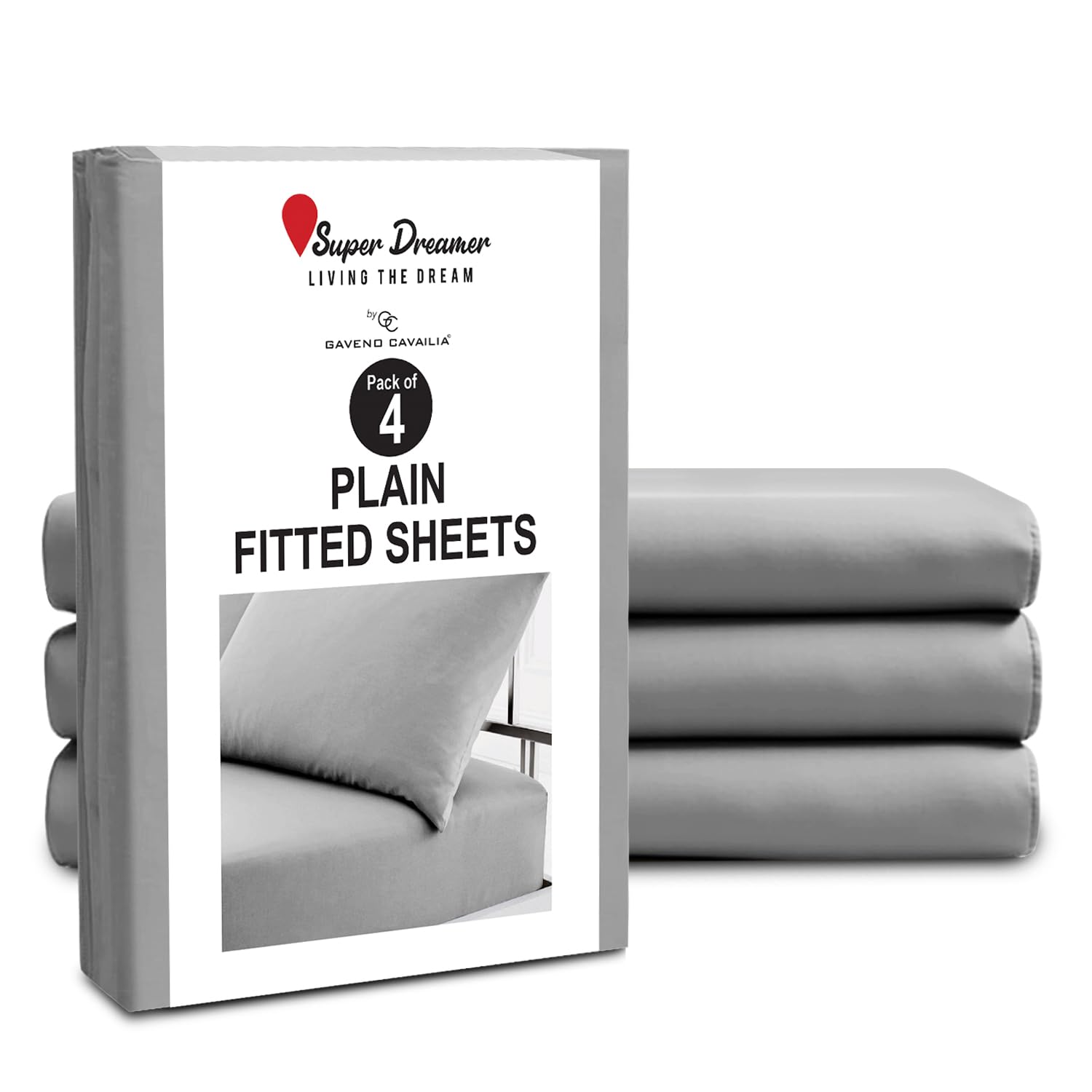 GC GAVENO CAVAILIA Microfiber Fitted Sheet King Size - 4 Pack Plain Bed Sheets - Deep Pocket 10 inch (25cm) - Shrinkage, Fade & Wrinkle Resistant Bottom Sheet Fit to Mattress (152x203 cm) - Grey