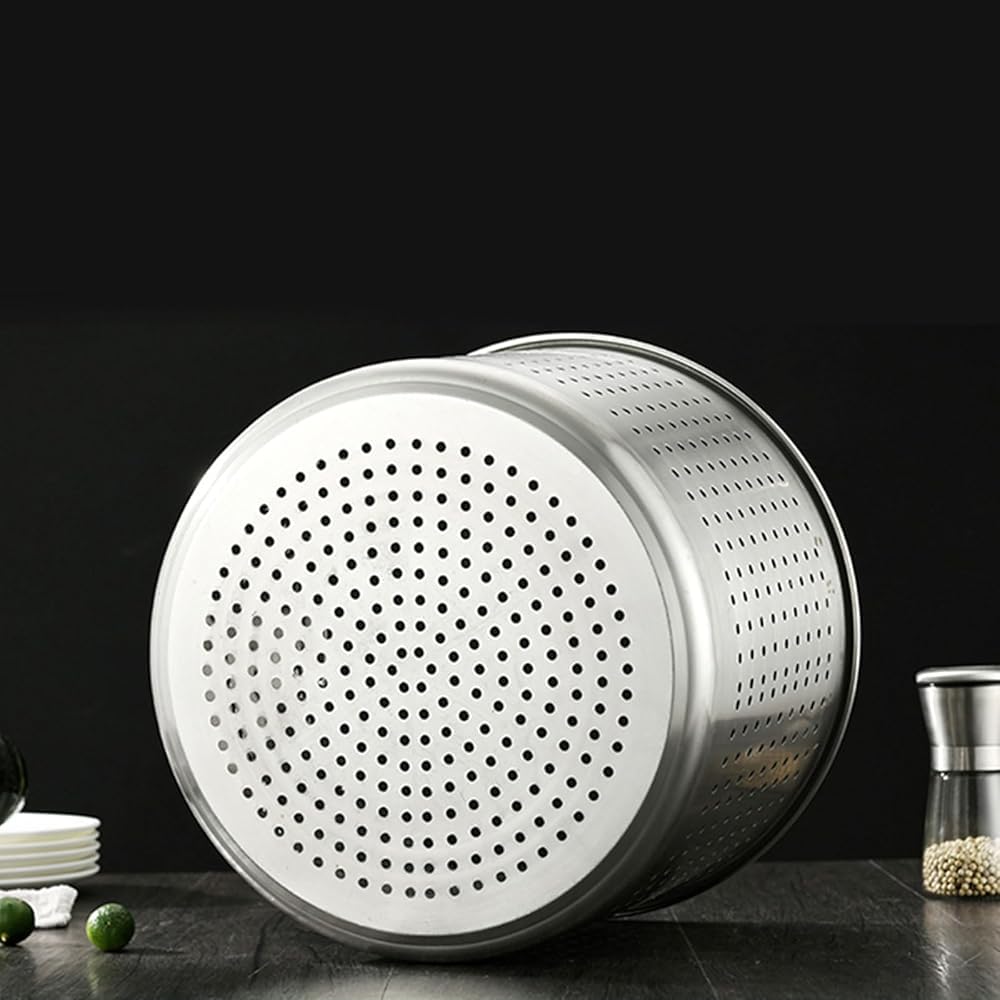 Cubo colador de malla de acero inoxidable, colador de cocina de gran capacidad para freír, pasta, frutas y verduras (tamaño: 28 x 24 cm)
