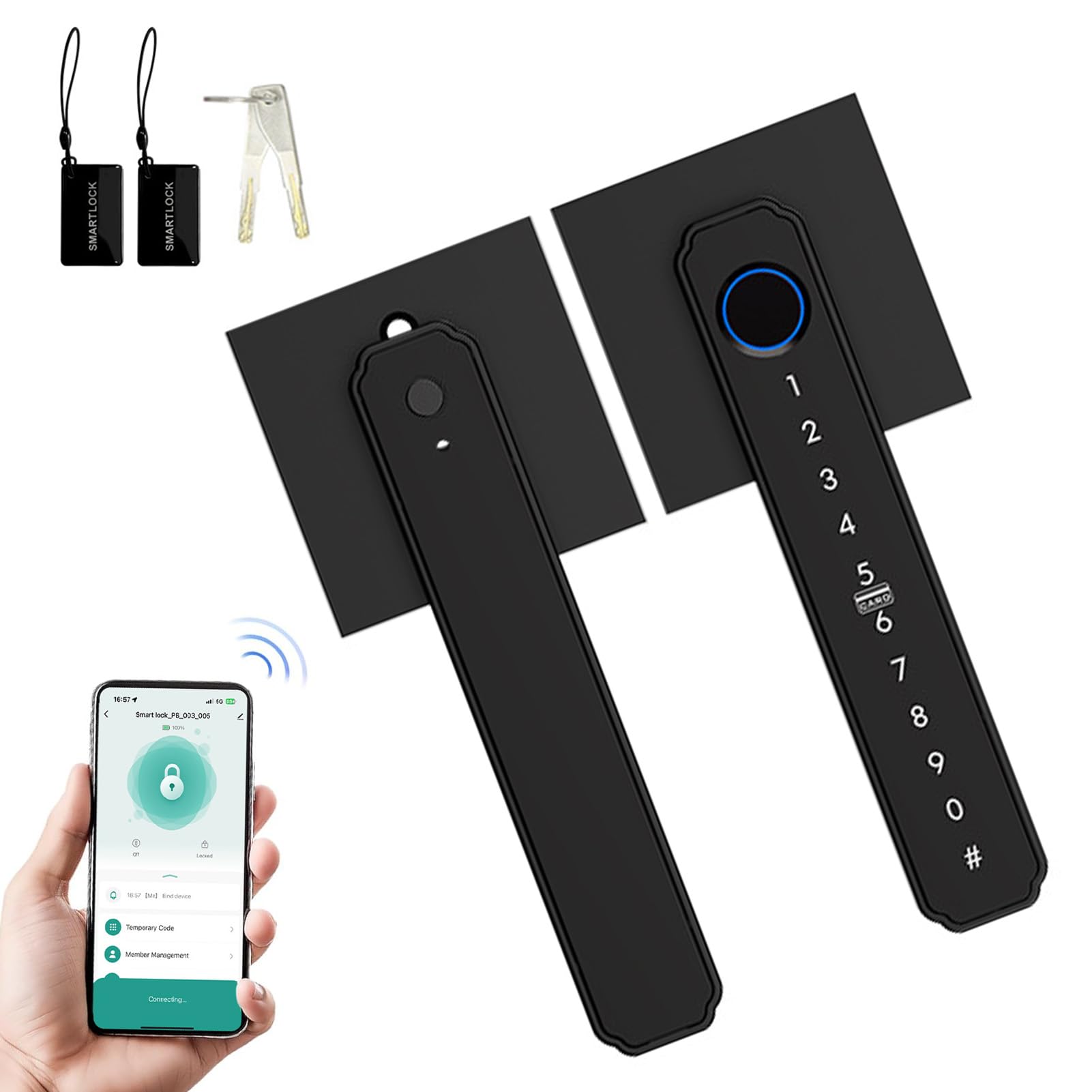 Cerradura Inteligente con Huella Digital, Control Remoto de Aplicación 5 en 1, Cerradura de Puerta Biométrica con Desbloqueo de 0,3 S, Perilla de Puerta de Entrada sin Llave con Huella (BLACK)