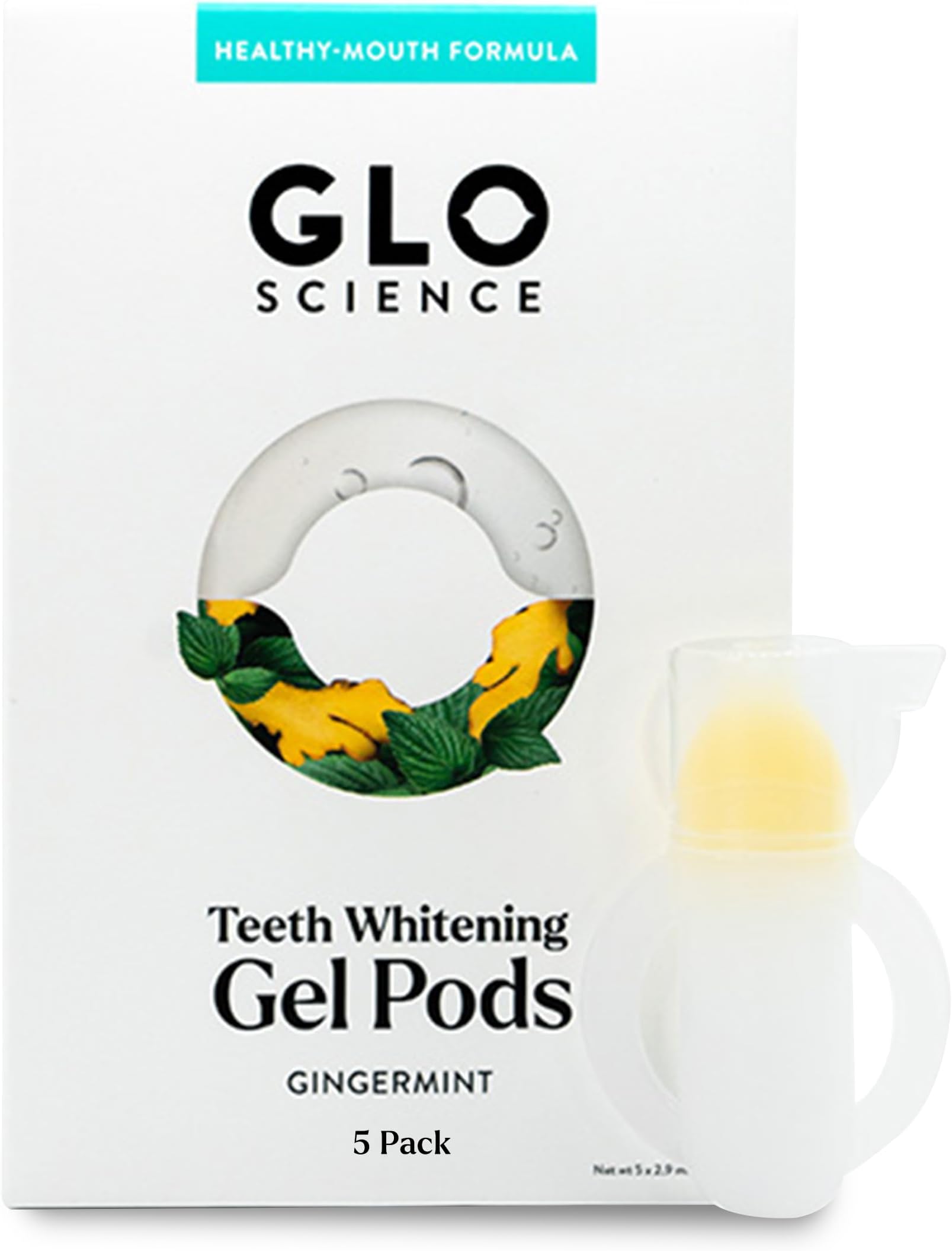 GLO Science So Brilliant Whitening Gel for Teeth – Sensitivity Free Tooth Whitener with 6% Hydrogen Peroxide – Fast, Safe, & Effective – Includes 5 Gingermint Pods