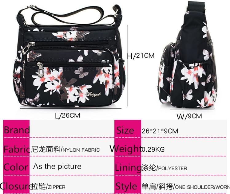 HERCMNOY Crossbody Bags for Women Multi Pocket Shoulder Bag Waterproof Nylon Messenger Purses and Handbags (Rose)