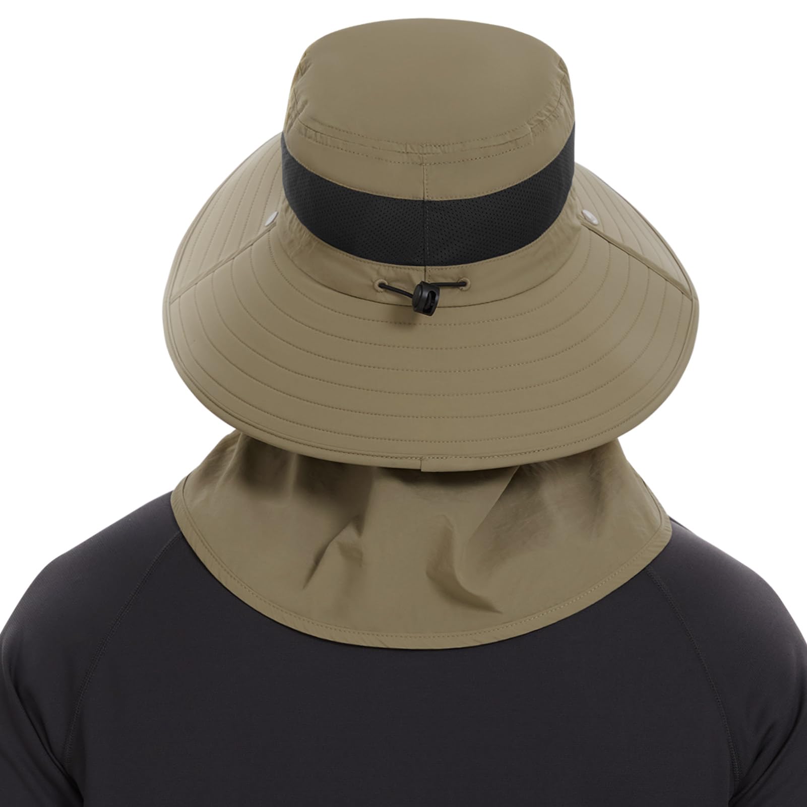 BASSDASH UPF 50+ Breathable Sun Hat with Removable Face Cover and Neck Flap Wide Brim Bucket Hat for Fishing Hiking Men Women Khaki