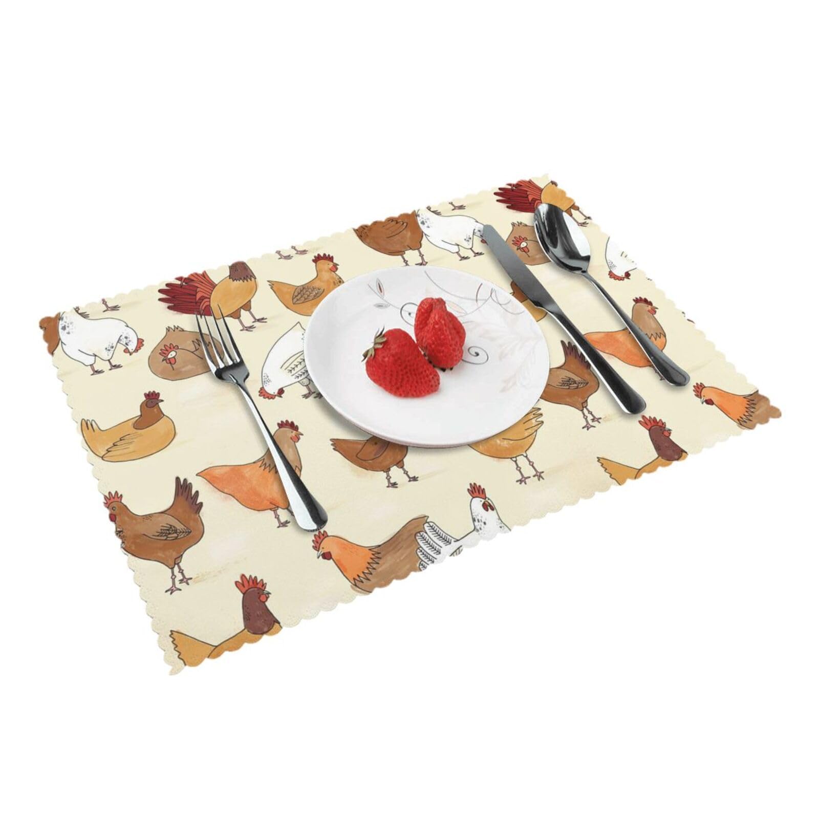 Chicken Pattern Printed Placemats Set of 4 PCS Washable Placemat for Kitchen Table Heat-resistant Table Mats 45x30 CM