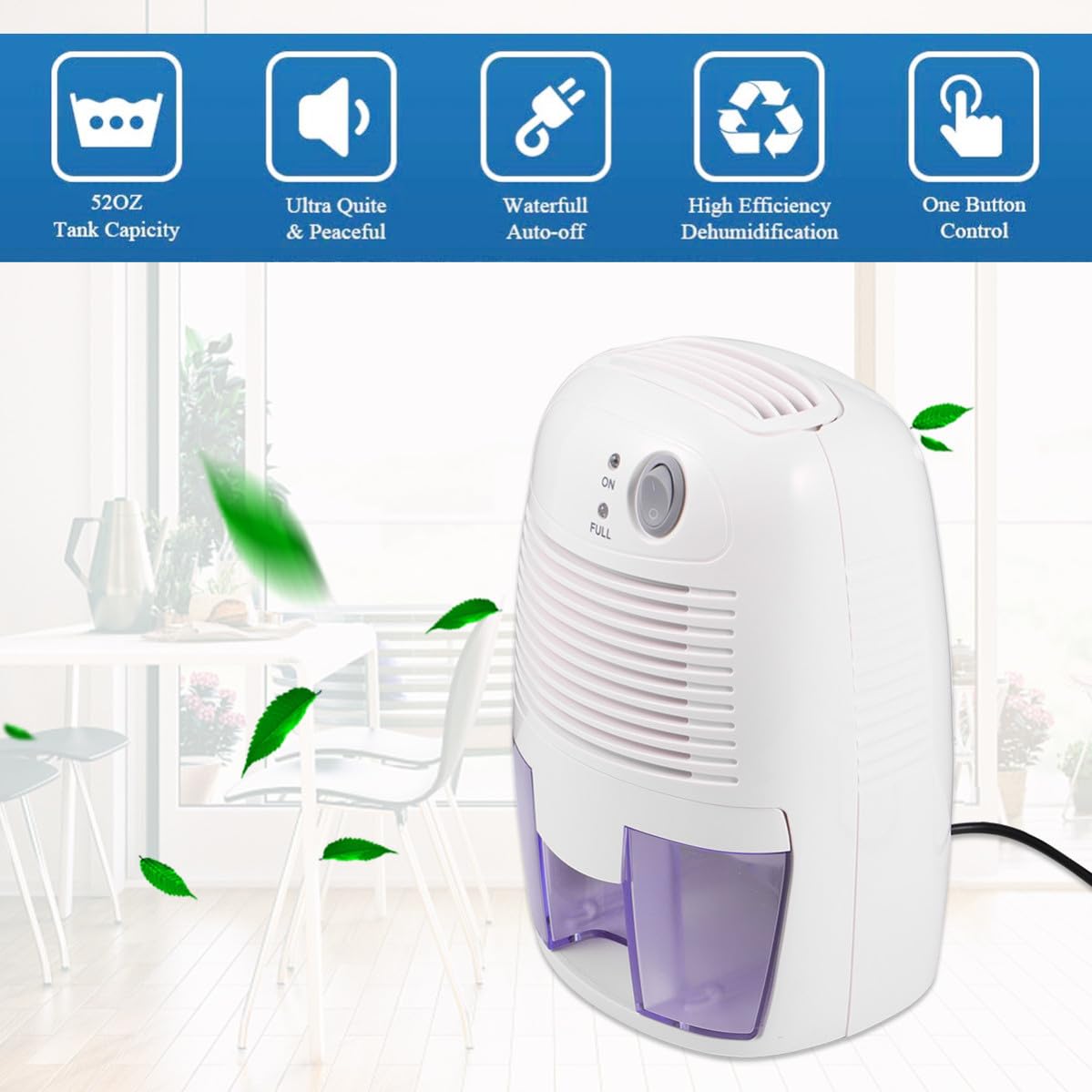 minkissy Deshumidificador Mini USB de 500ml Blanco Abs para Coche y Cocina