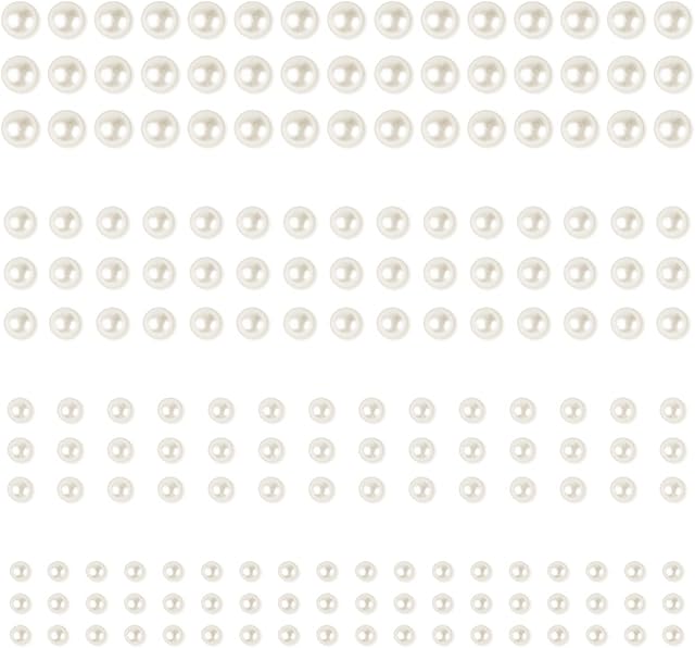 Vicloon 990 Pcs Self Adhesive Pearl Stickers, 6 Sheets White Self-Adhesive Back Pearl Sticker Sheets for DIY Crafts Jewels Clothes Makeup Festival Carnival Decro (3mm/4mm/5mm/6mm)