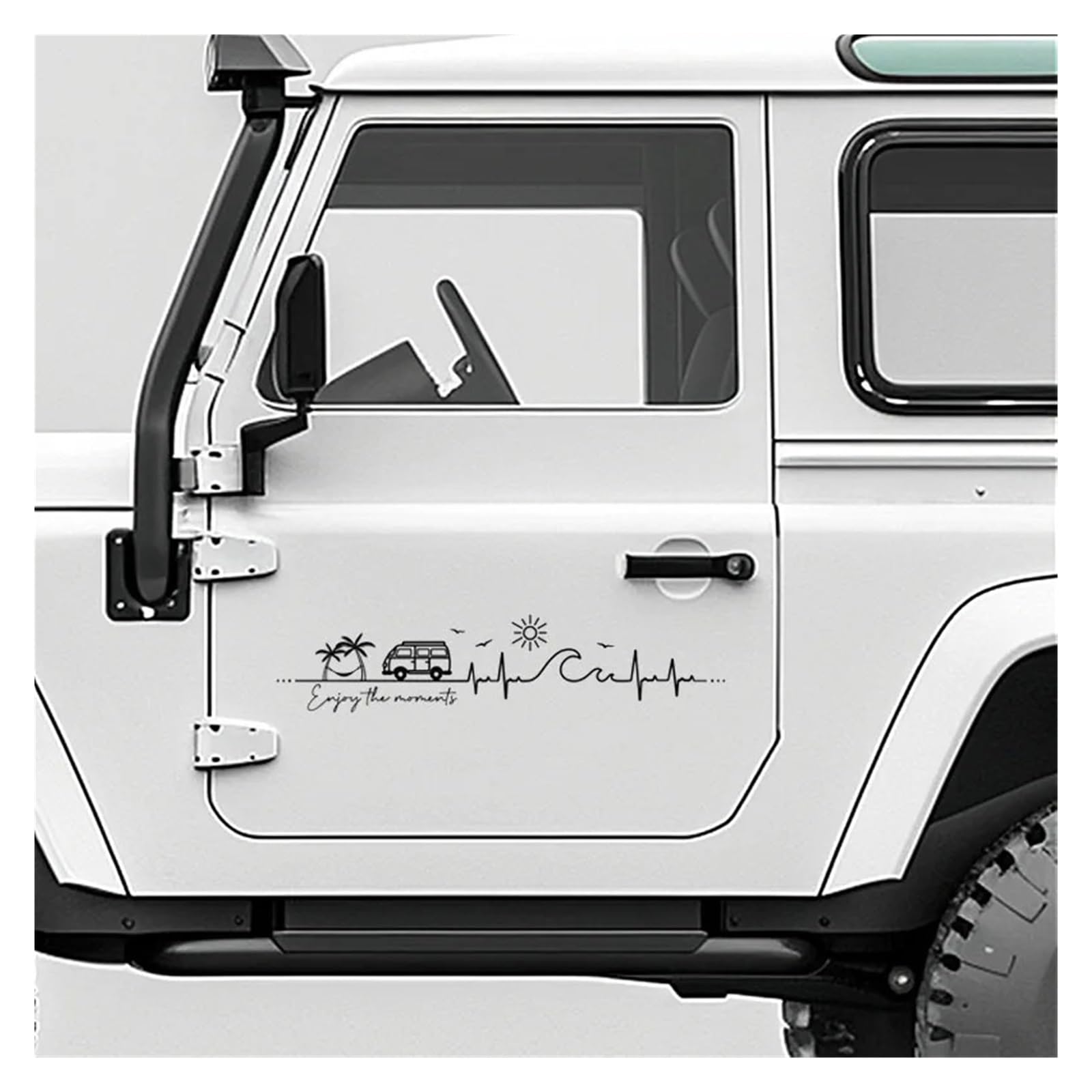 Profitez des moments : palmiers, oiseaux volants, soleil, vagues de l'océan, autocollants en vinyle for camping-car(Black)