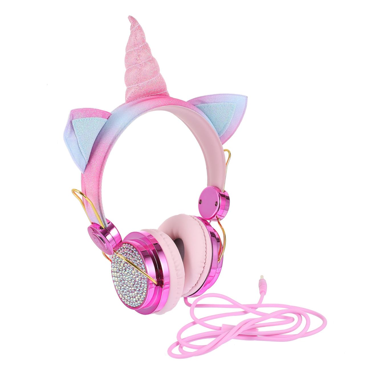 Gadpiparty Cuffie Over Ear Corno Unicorno e Orecchie da Gatto, Cavo 1,2m, Jack 3,5mm, Controllo Volume per Computer e Tablet