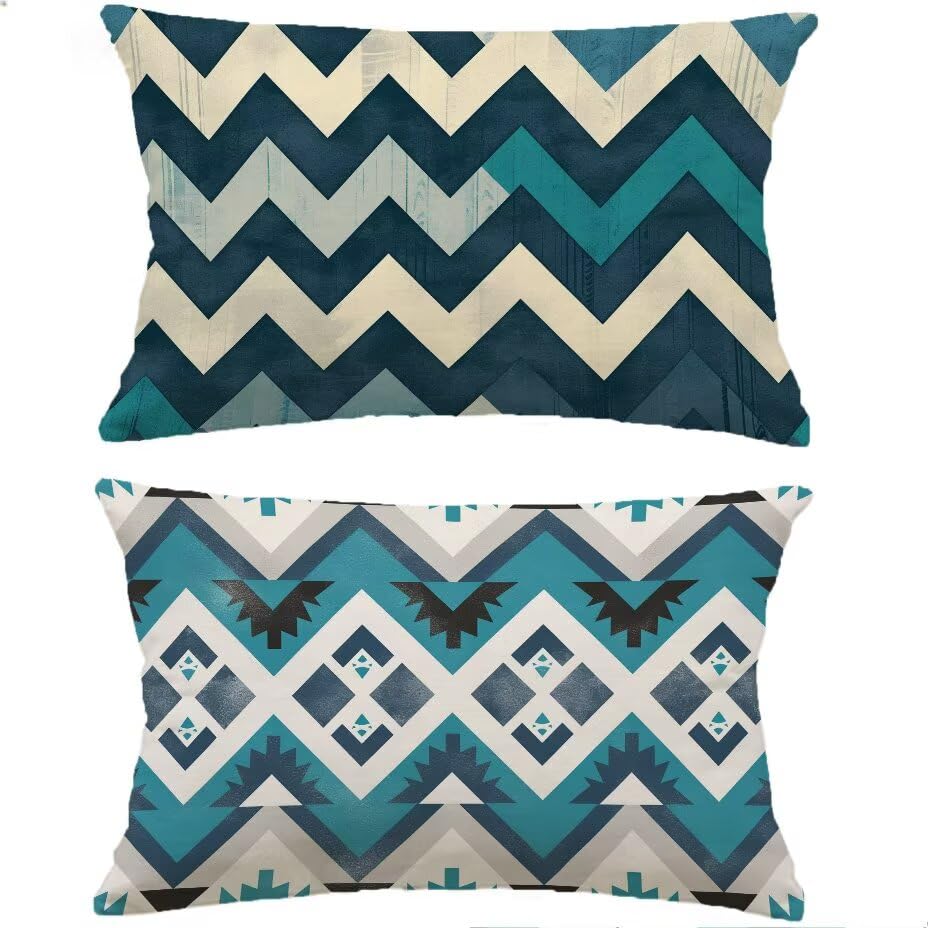 Housses de coussin de jardin 40x80 cm turquoise extérieur imperméable - 2