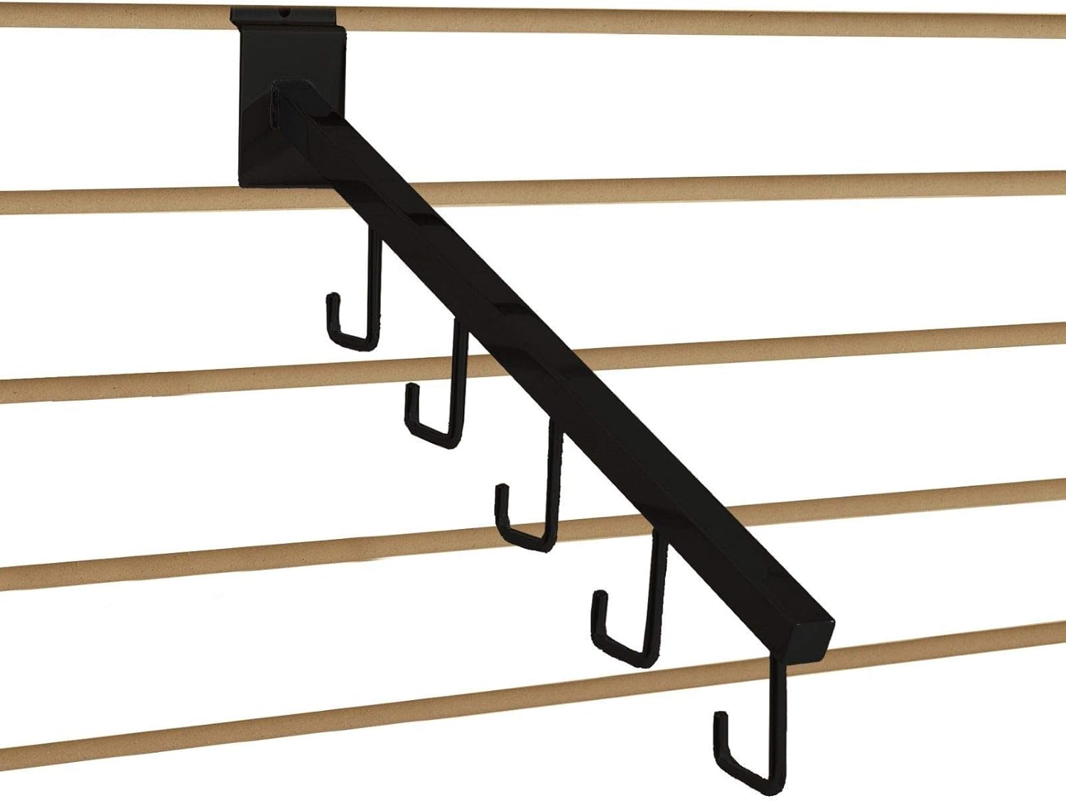 5 J Hook Slatwall Waterfall, 18" L Square Tube Faceout Hook for Retail Slat Panels, Black, 2 Pack
