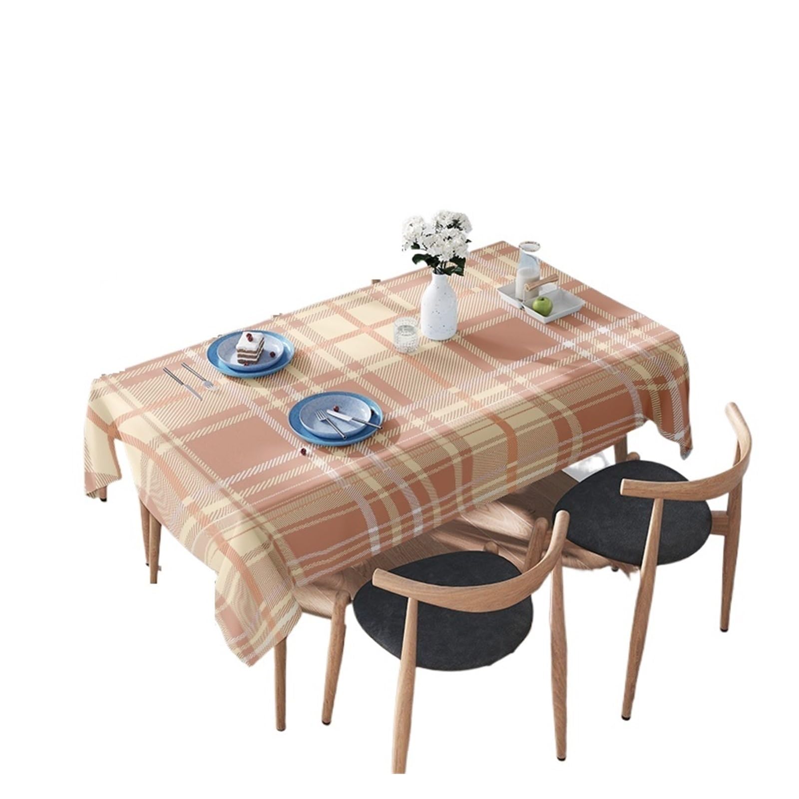LUYSGBXR Waterproof Tablecloth Modern Plaid Tablecloth Lightweight, Non-slip, Kitchen Decoration For Dining Tables (Beige)(140X180CM)