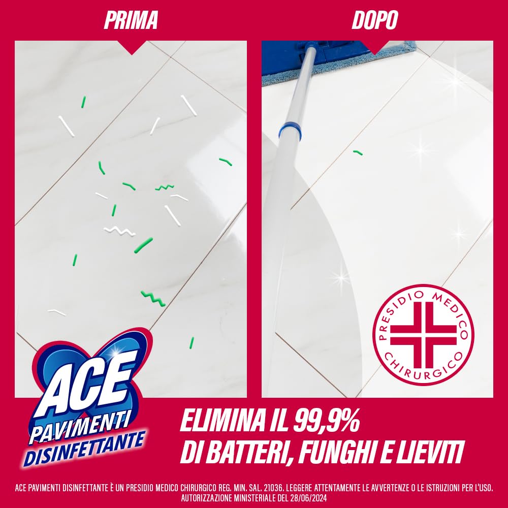 ACE Pavimenti Disinfettante, 8 Flaconi da 1 Litro