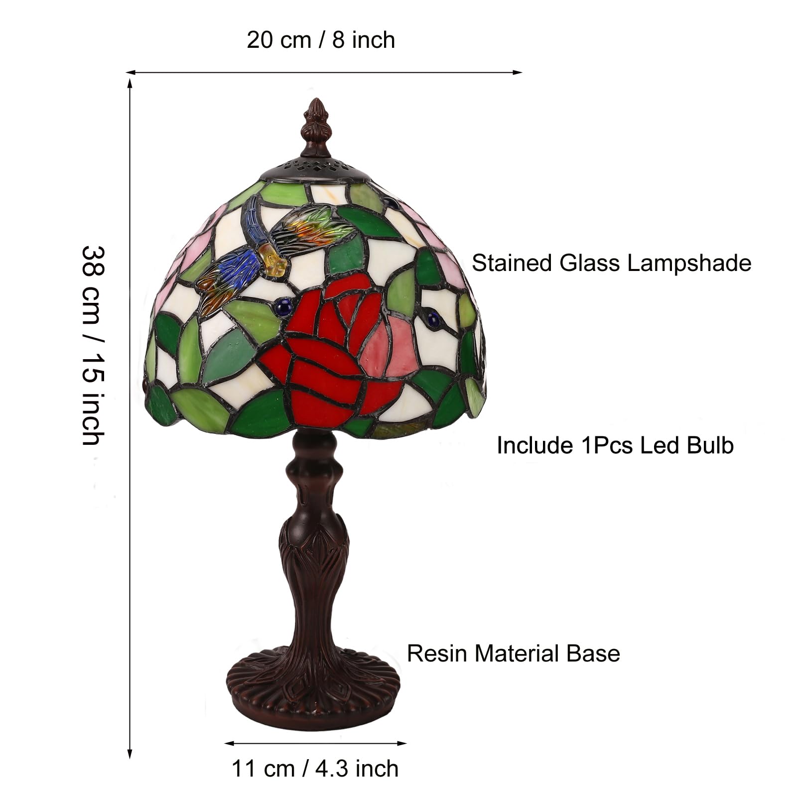 Lampada Tiffany, Lampada da Tavolo Tiffany con Paralume in Vetro Colorato, per Soggiorno, Camera da Letto, Studio e Tavolino da Caffè