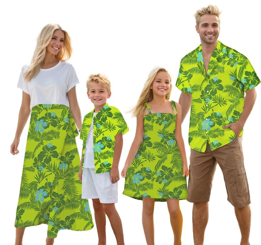 Image of Cromoncent Matching Hawaiian Outfits for Family, Dad and Son Matching Luau Beach Tropical Shirts Mommy Daughter Tropical Sets