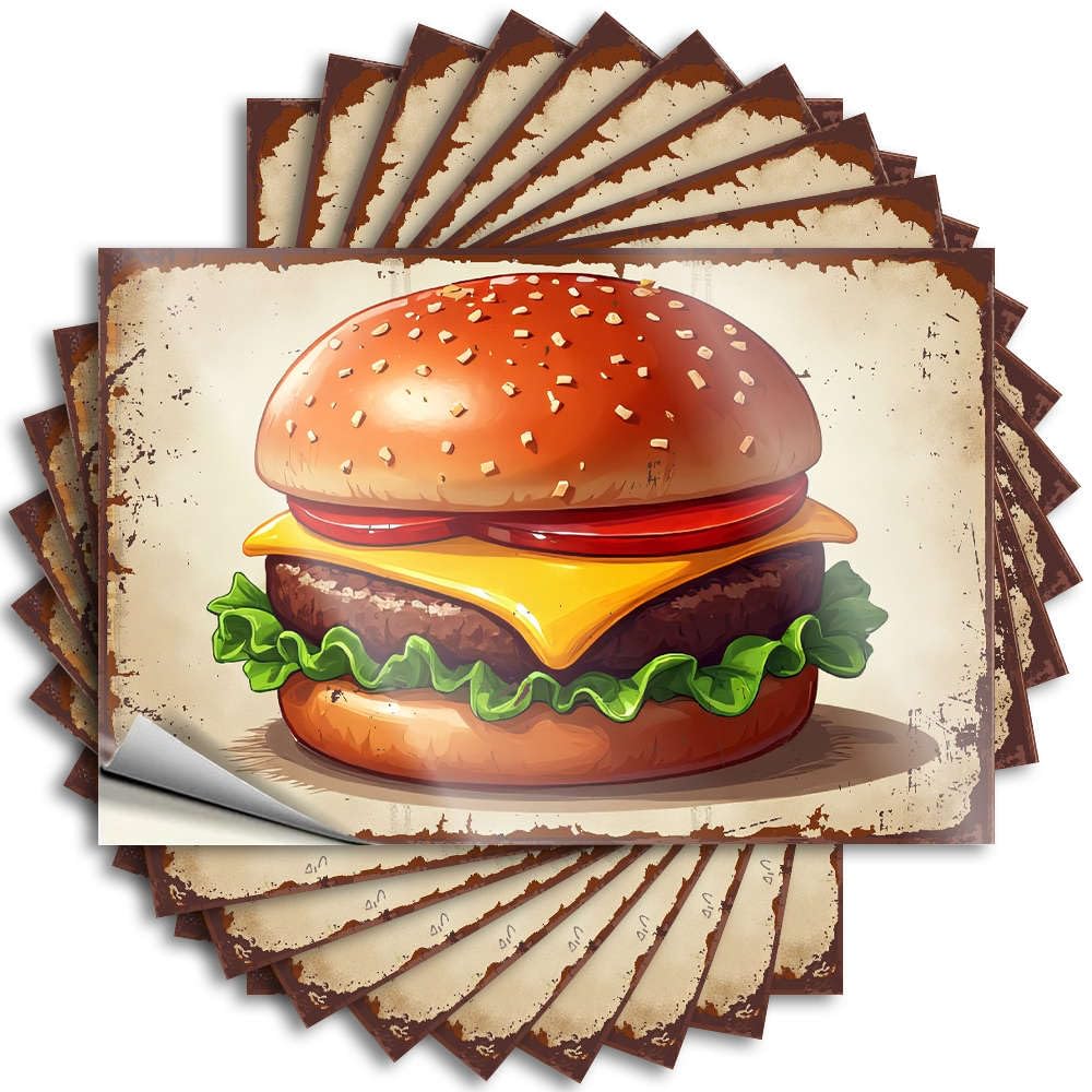 Fzfn Men's Colour Cheap, Tattoo Garage A Delicious Cheeseburger With Lettuce, Tomato, And A Sesame Seed Bun. | Ideas Housewarming(6X9cm)