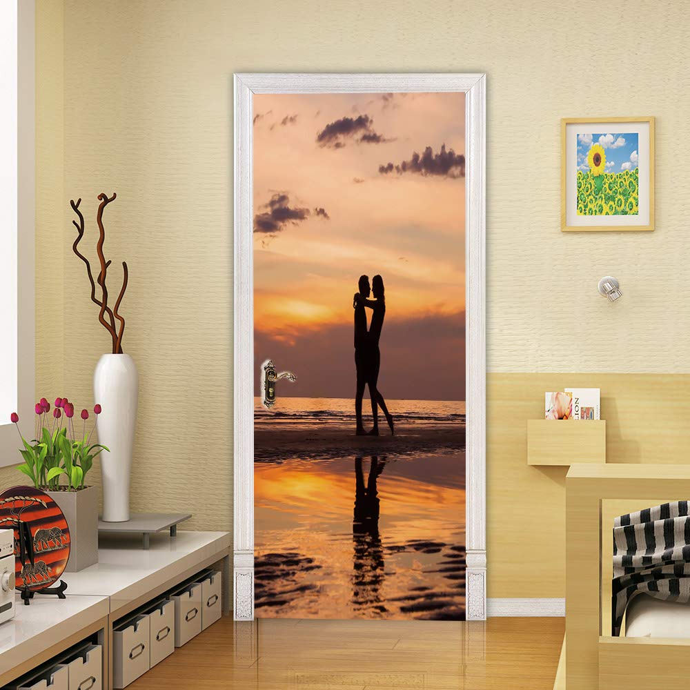 Poster autocollant porte trompe l'oeil pour déco chambre et salle de bain