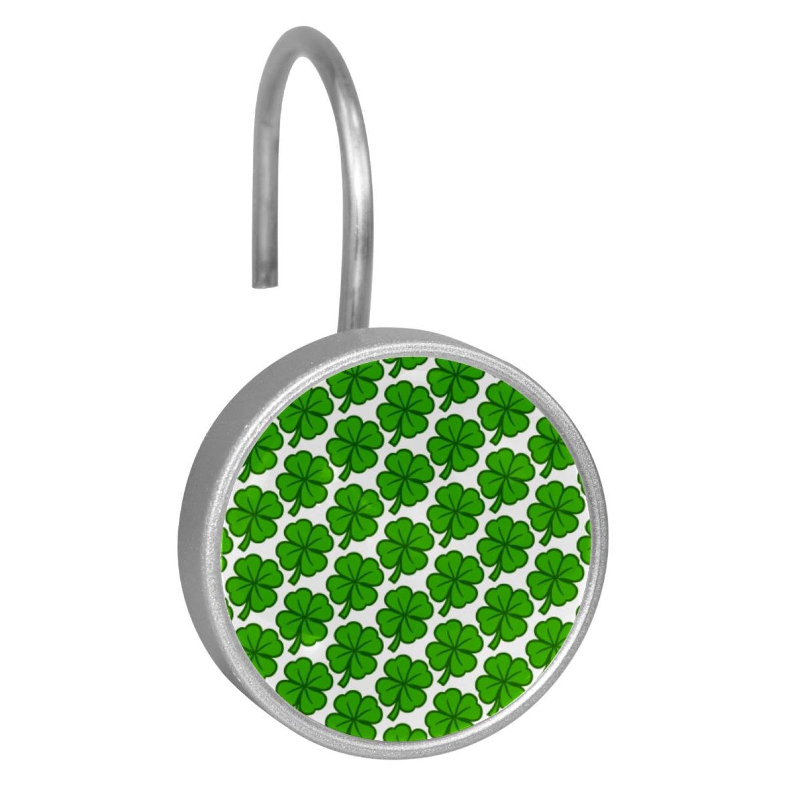 Lucky Irish Clover Leaves for St. Patrick's Day Decorative Shower Curtain Hooks Rings,Set of 12pcs Shower Curtain Hooks,Rustproof Decorative Shower Rings for Bathroom