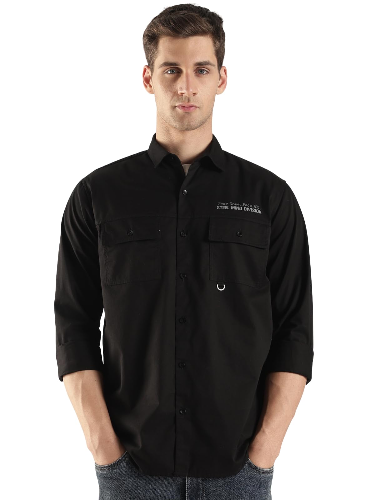 ADRO Camicia cargo da uomo in twill di cotone, beige, a maniche lunghe, stile casual con tasche sul petto, vestibilità regolare, eleganti camicie da viaggio all'aperto