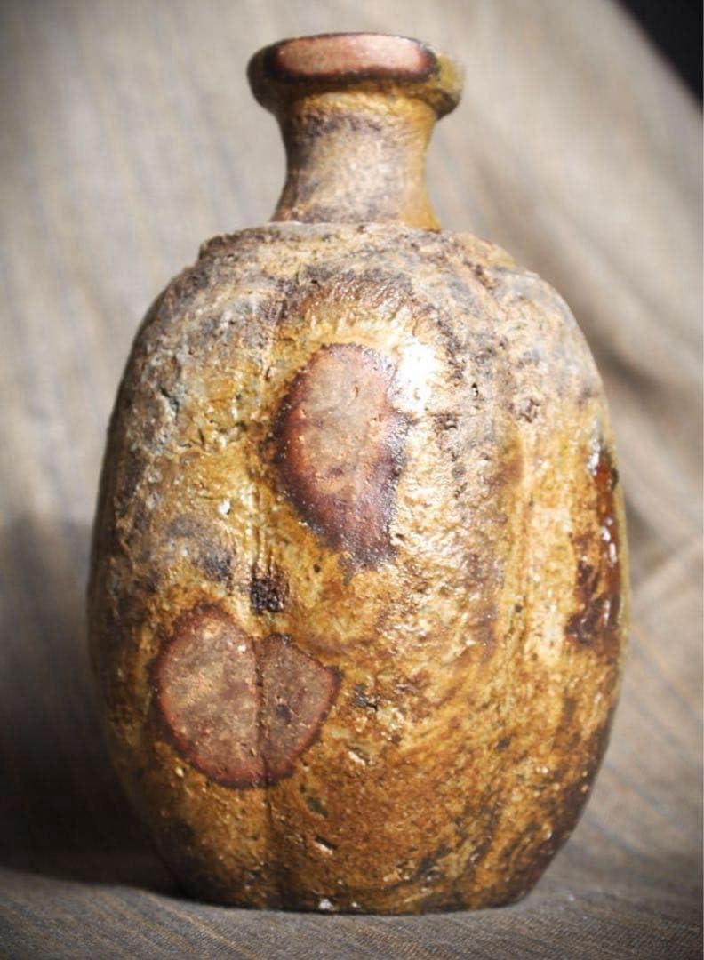 横山直樹 (師 川端文男) 備前自然練りみ徳利 徳利 共箱 陶芸 陶器 民藝