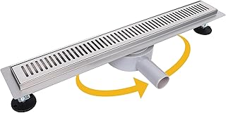 Ronvie Duschrinne 60 cm, Edelstahl Bodenablauf Komplettset mit 360° Siphon Ablaufrinne Extra Flach mit Geruchsstop Haarsieb Für Badezimmer