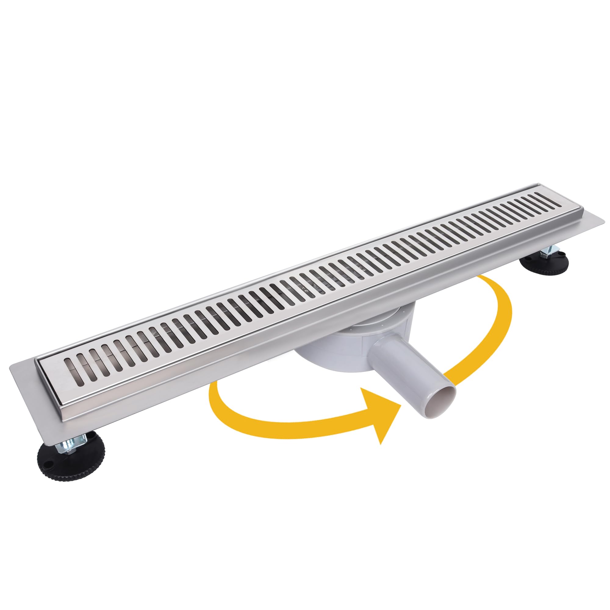 Ronvie Desagüe de ducha lineal de acero inoxidable 304, drenaje de ducha invisible de 600 mm con rotación de 360°, drenaje de suelo con patas ajustables y colador de pelo para baños, cocinas, garajes