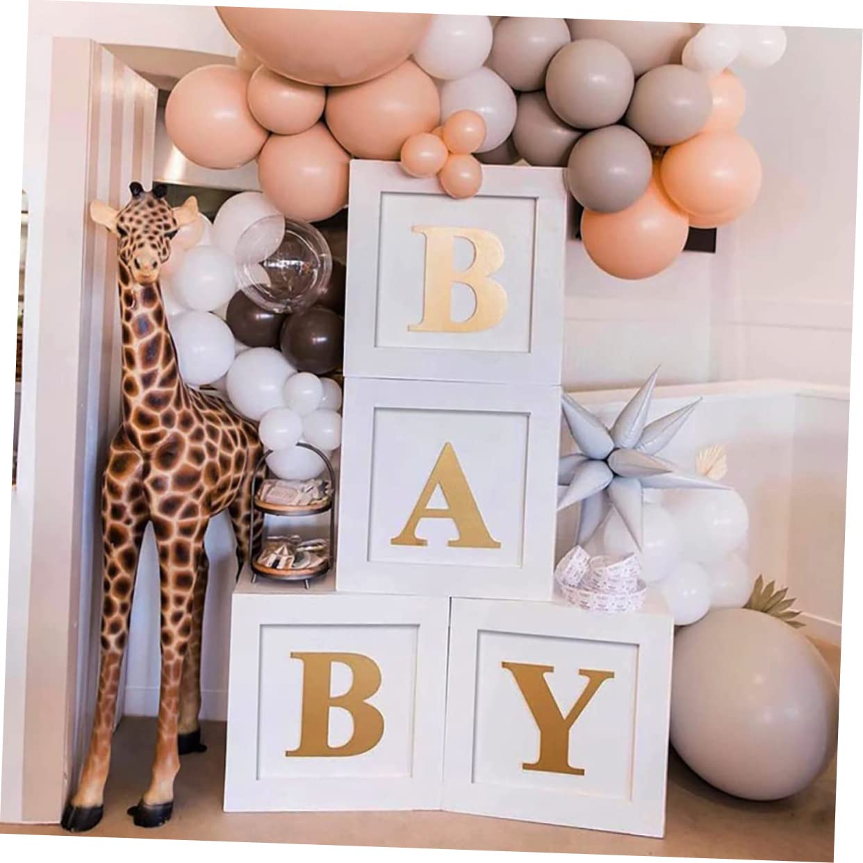 KOMBIUDA Babyboxen mit Luftballonketten aus Papier zur Babyparty Dekoration für Jungen Babybausteine für Shower und Geburtstag