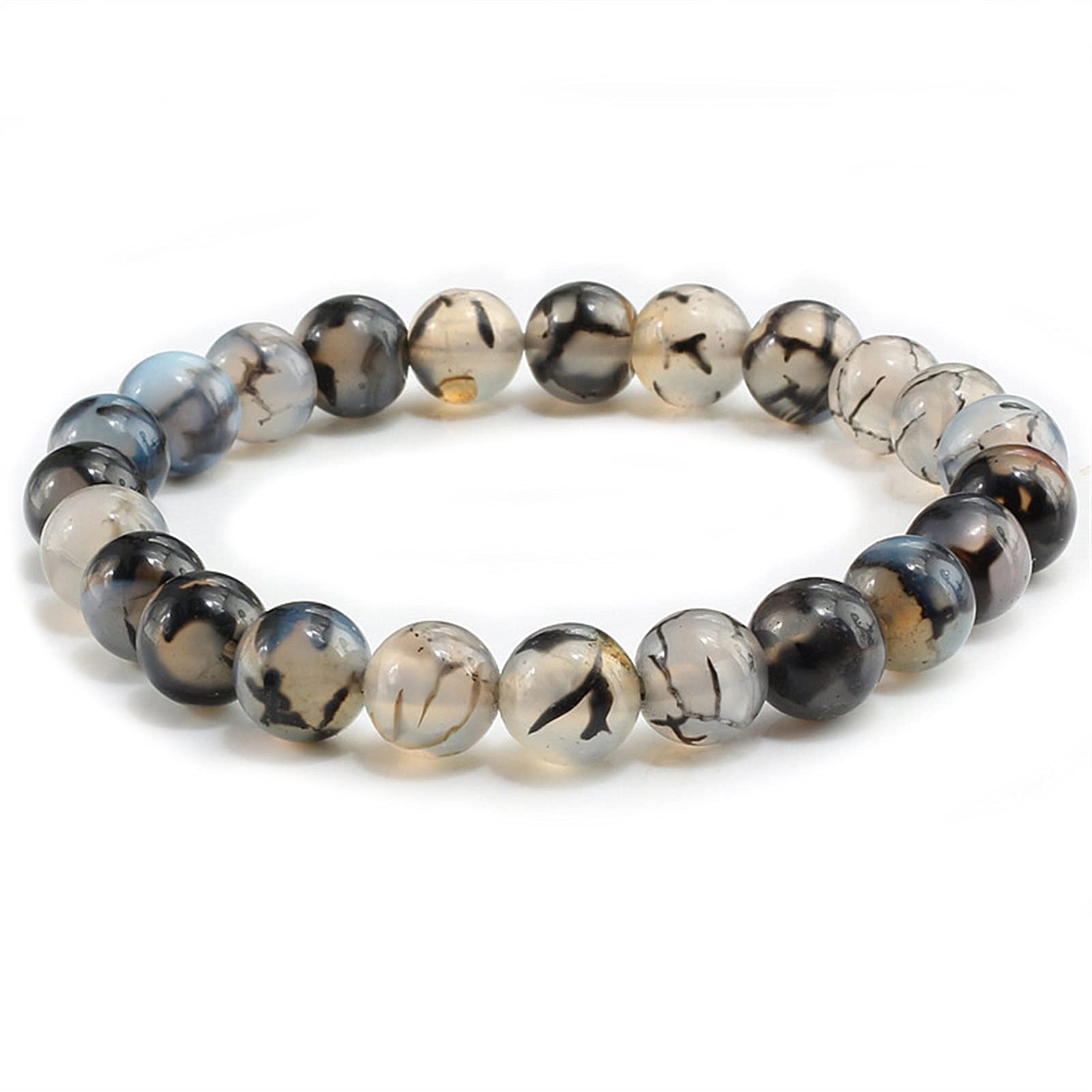 Naturstein-Armband, modisch, 8 mm, Naturstein-Armbänder, Armreifen für Damen und Herren, Schwarze Perlen, Stretch-Schmuck, Armband-Schmuck