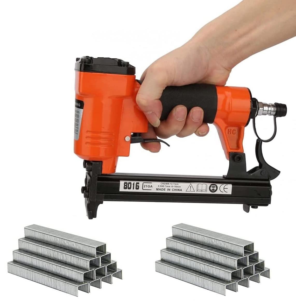 Di Tutto Per Tutti® Set 2 In 1 Graffettatrice Ad Aria Compressa 6-16MM | Spillatrice Pneumatica 8016 | + 1 Pacco di 10.000 Graffette 8016