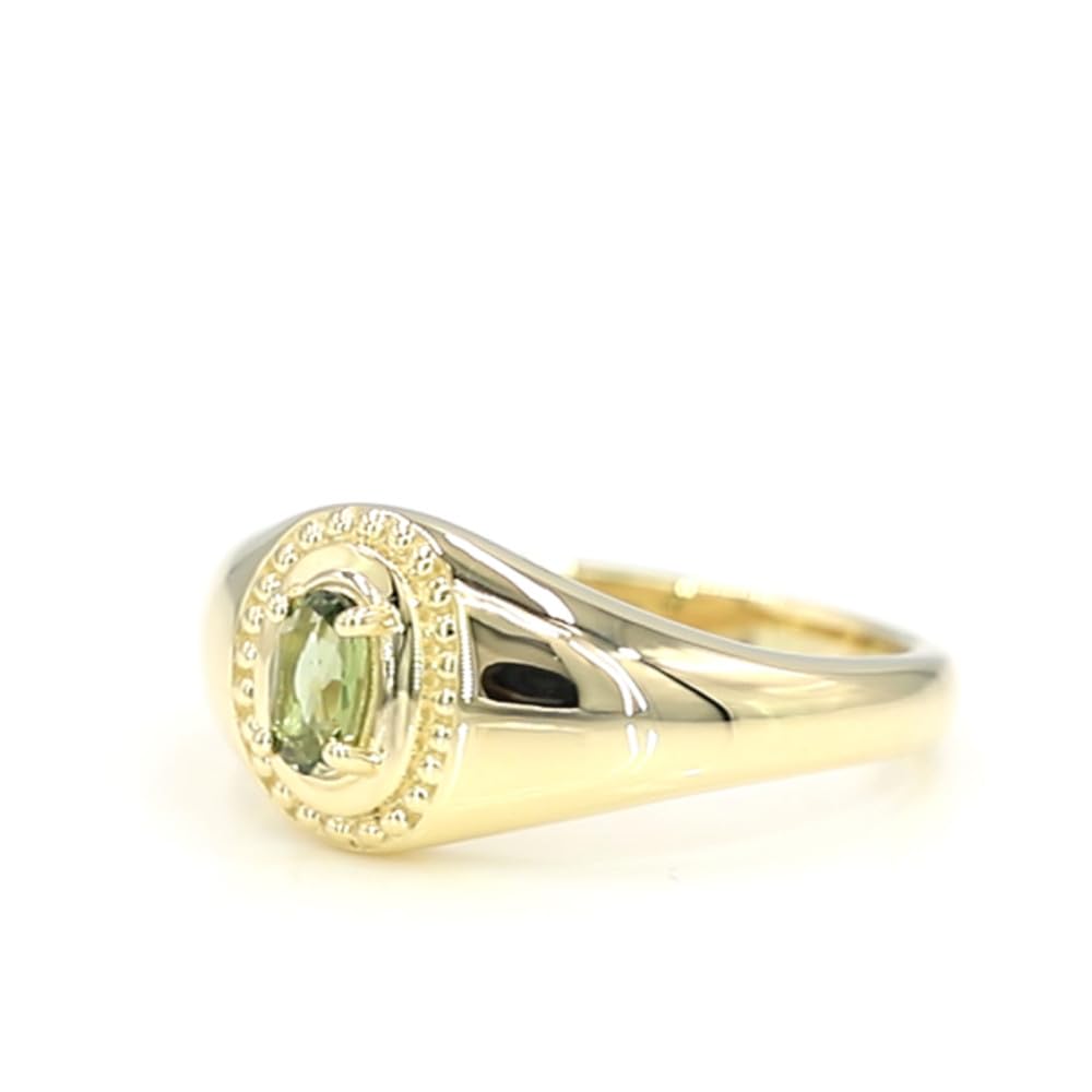 Cavill Grüner Tansanit Ring 0,17 ct in 375er Gelbgold, Ovalschliff-Edelstein aus Tansania, Goldring mit natürlichem grünem Edelstein, Perlenfassung, klassisch-schlicht, Gelb