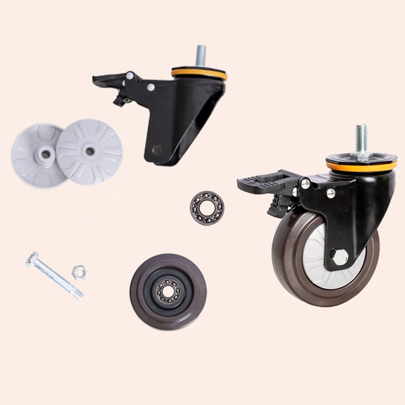 Roulettes pivotantes pour meubles, roulettes pivotantes en caoutchouc robustes, roulettes de remplacement, roulettes de meubles de chariot, roulettes de transport industriel, tige à roulettes M12x25