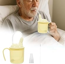 300ml Liquid Food Feeding Cup with Lids and Long Flexible Straw Spill Proof Sipping Cup Easy Grip Medical Drinking Cups with Handle for Elderly, Baby, Bedridden, or Post-Surgery Care