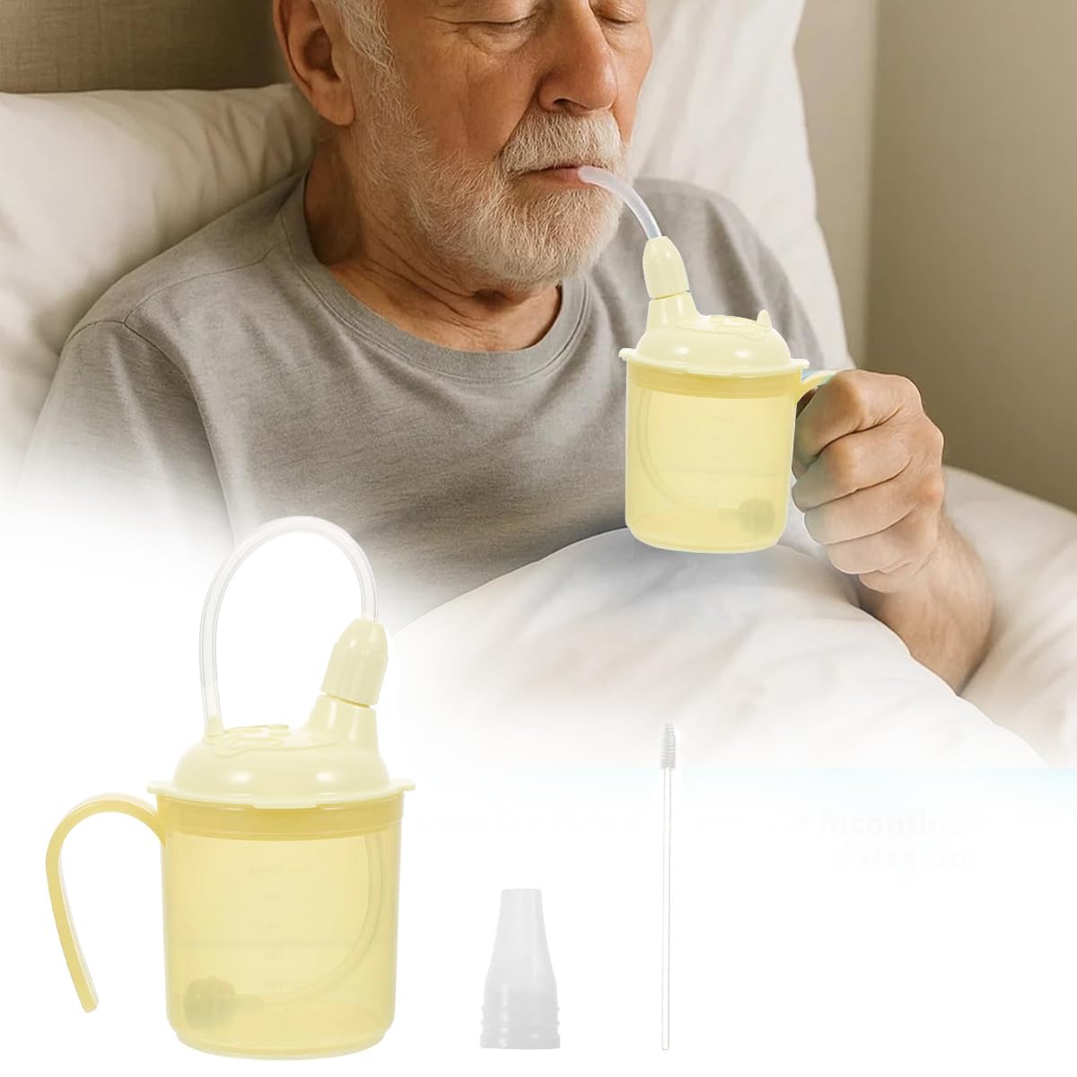 HANNEA 300ml Liquid Feeding Cup with Lids and Flexible Straw for Patients