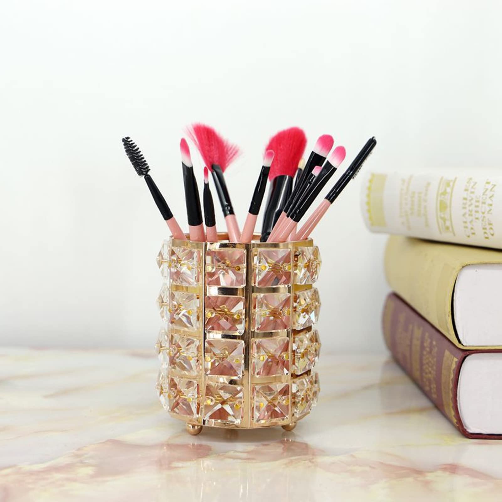 Porte-pinceaux Maquillage En Cristal Doré - 9x11 Cm, Rangement Stylos, Décoration Pot à Pinceaux Maquillage Cristal Porte-pinceaux Maquillage En Cristal Doré - 9x11 Cm, Rangement Stylos, Décoration Pot à Pinceaux Maquillage Cristal