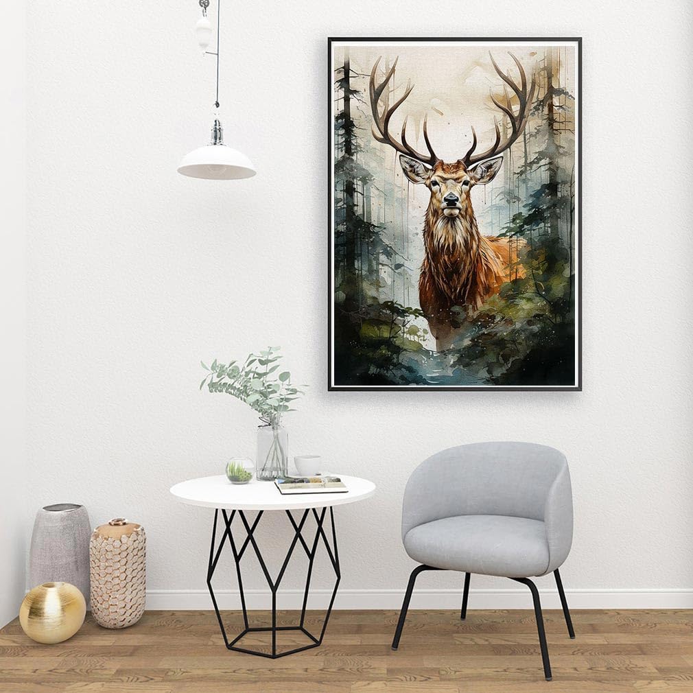 Kit de peinture à l'huile par numéros pour adultes - Motif cerf - Fleurs - Avec 3 pinceaux Kit de peinture à l'huile par numéros pour adultes - Motif cerf - Fleurs - Avec 3 pinceaux