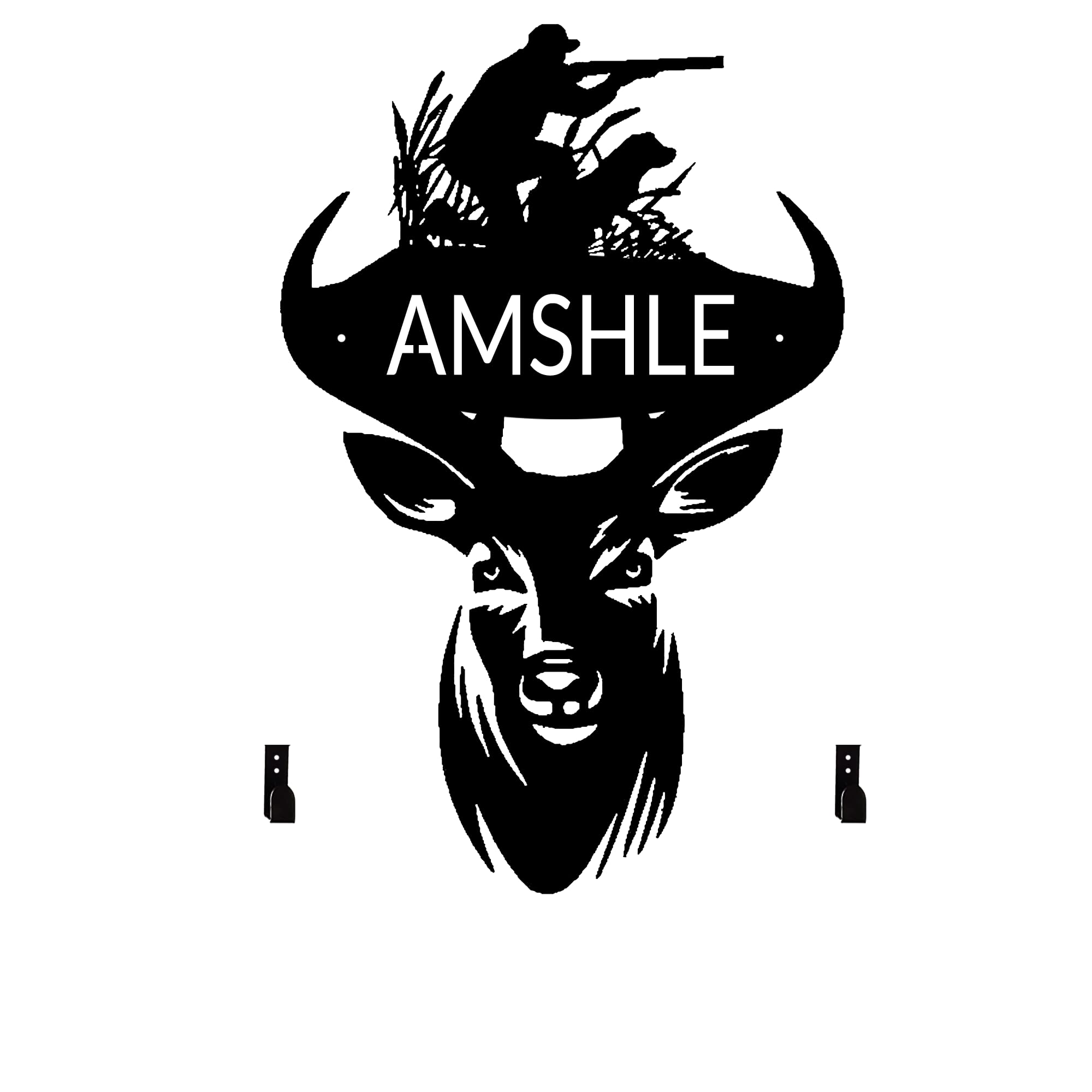 Large Personalized Metal Deer Head Hunter Dog Bow Holder,Elk Skull Wall Decor,Archery Deer Head Bow Rack With Custom Name Plate,Bow Hunting Rack Hunting Metal Sign, Gifts For Husband,Dad,Father