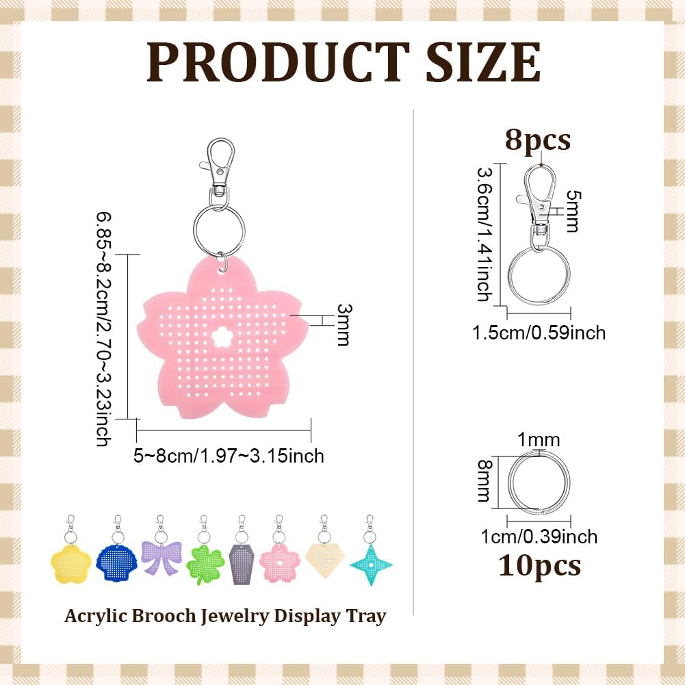 BENECREAT 8Sets Acrylic Pin Display Keychain, Acrylic Brooch Display Trays with Brass Jump Rings & Alloy Clasps for Badges Brooches & Enamel Pins Organizer, Shape Style image 2