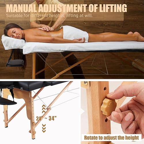 Miniatura 3 de Mesa de masaje portátil, cama de masaje de 84 pulgadas con estirador de cuello, cama de pestañas ajustable, cama de masaje, mesa de tatuaje para