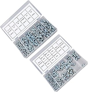 FAVOMOTO 220pcs Butter Mouth Grease Assortment Kit Straight Type Angled Grease Fittings Jack Bar Brass Tee Connector Grease Assortment Kit Universal Galvanized Steel Accessories