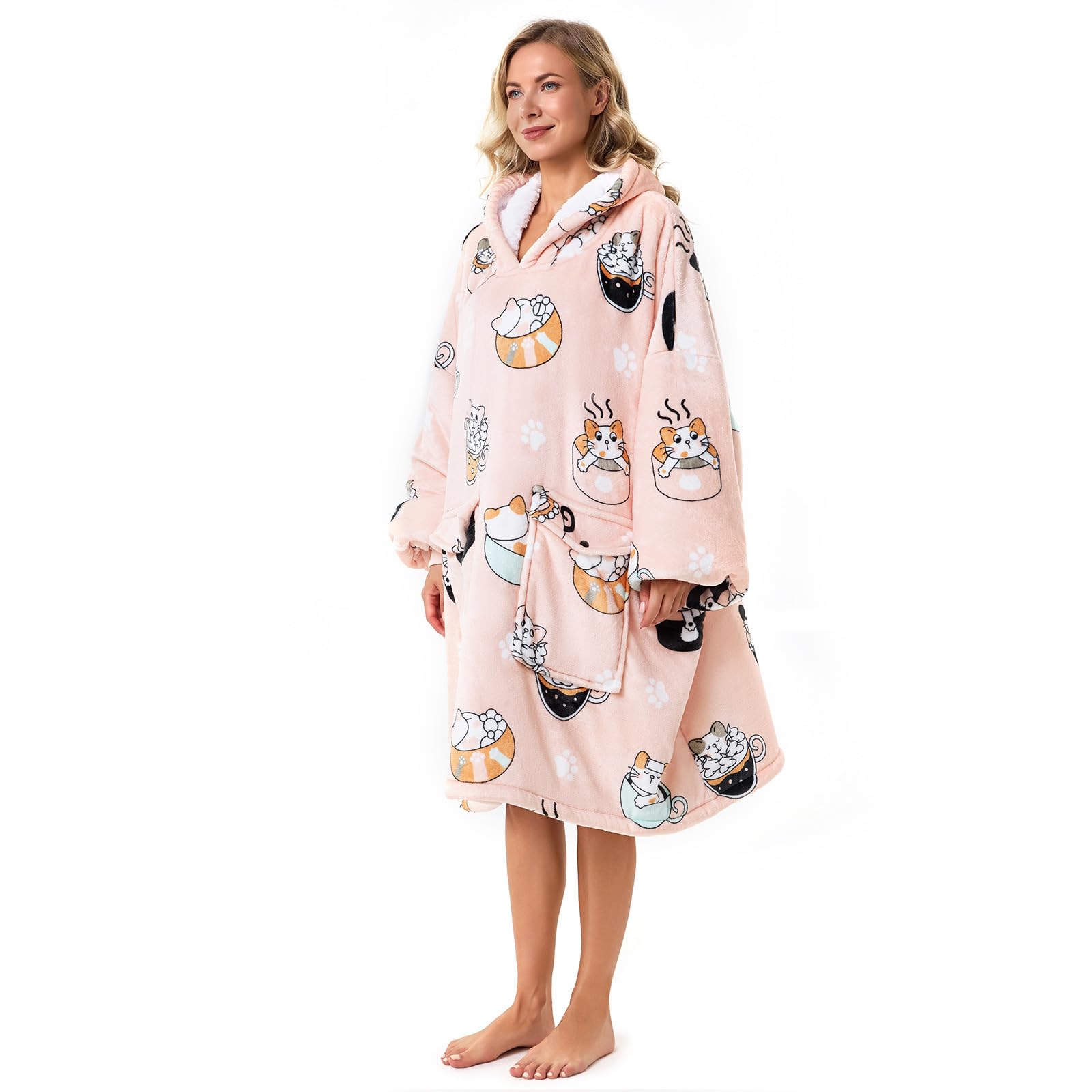 Oversized Wearable Blanket Hoodie for Women, Thick Sherpa Fleece Sweatshirt Blanket With Sleeves, Fuzzy Cozy Big Hooded Blanket Sweater Jacket Robe, Cute Hideout Hoodie for Teen Girl Sister Gifts